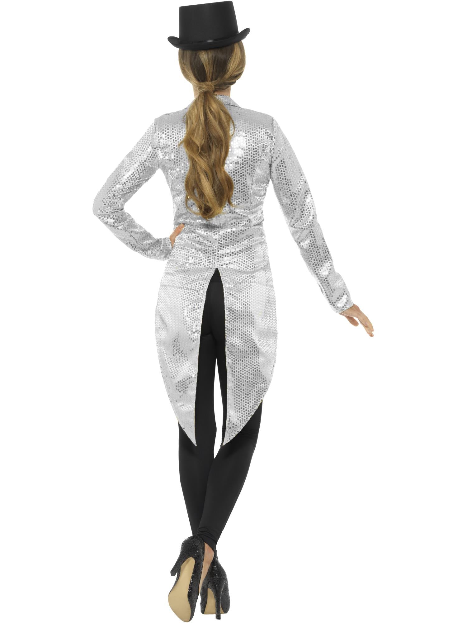 Sequin Tailcoat Jacket, Ladies, Silver 2