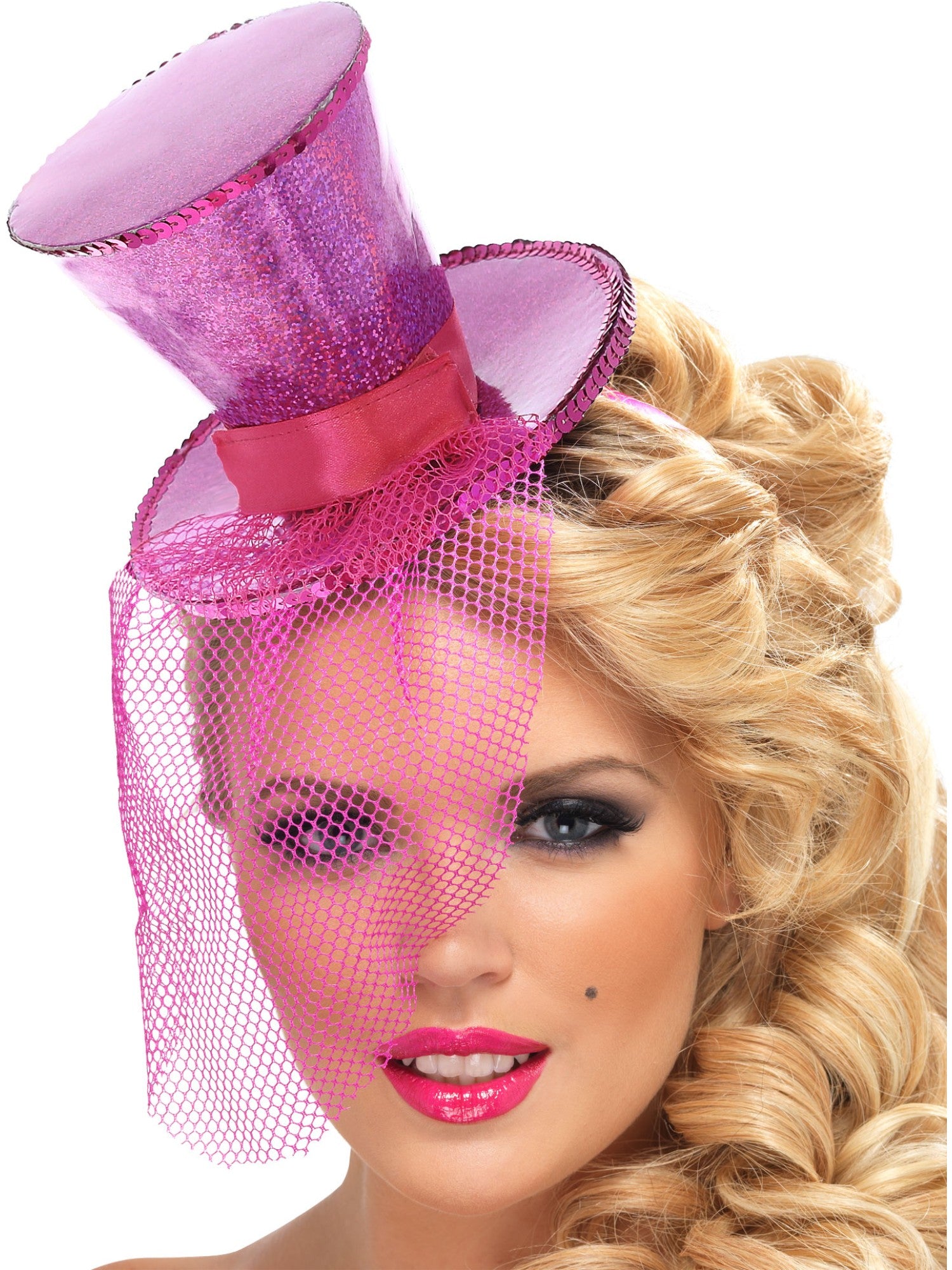 Fever Mini Top Hat on Headband, Hot Pink 1