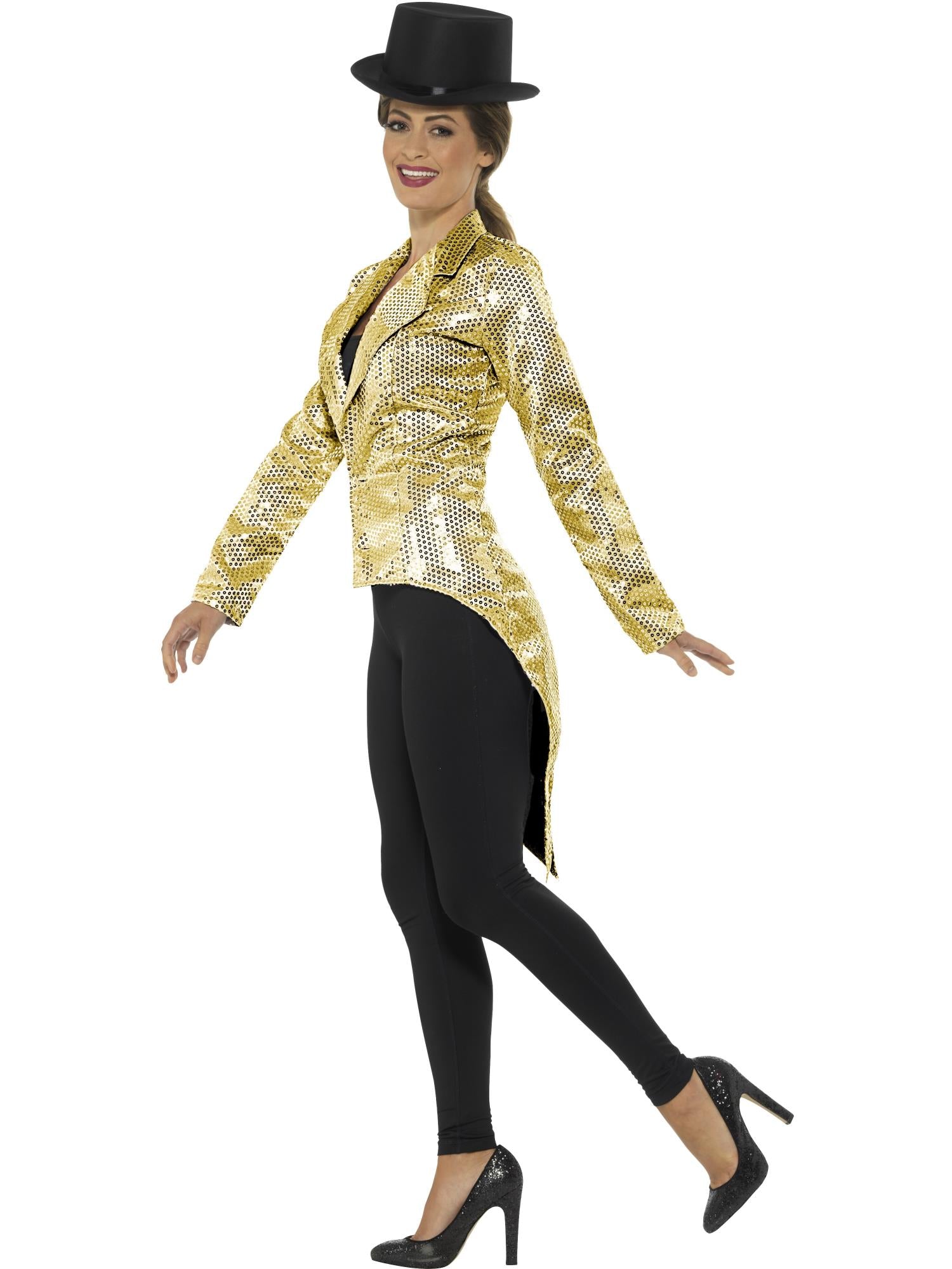 Sequin Tailcoat Jacket, Ladies, Gold 3