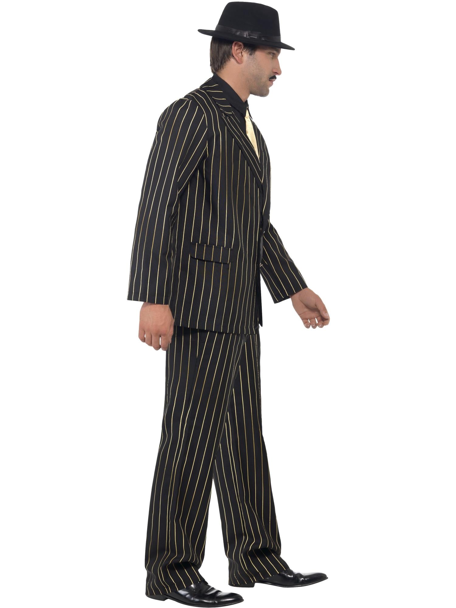 Gold Pinstripe Gangster Costume, Black 3