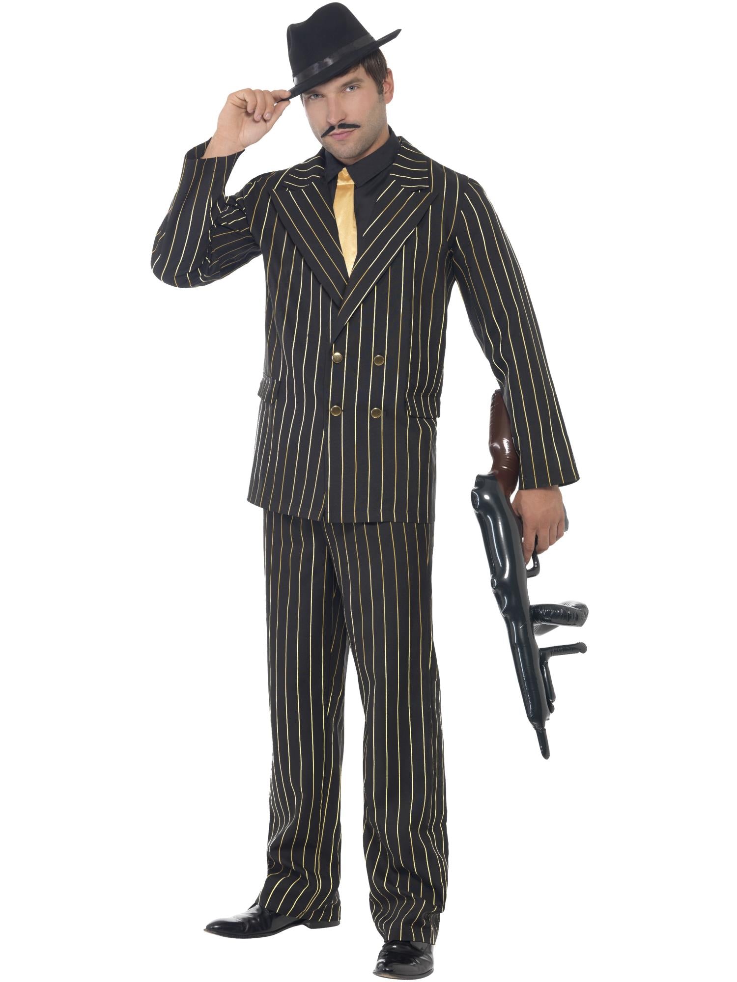 Gold Pinstripe Gangster Costume, Black 1