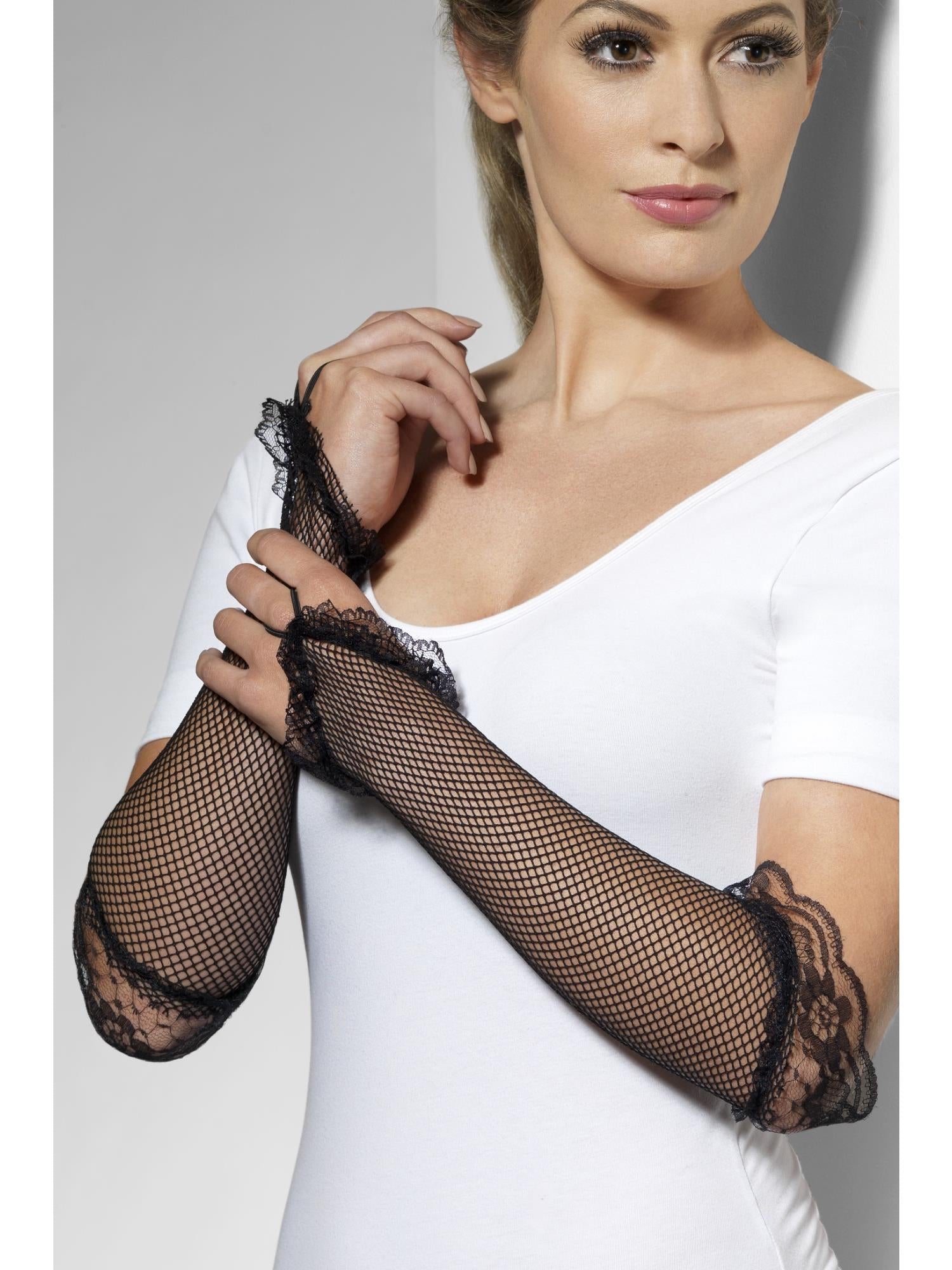 Fingerless Fishnet Gloves Black, Black 1