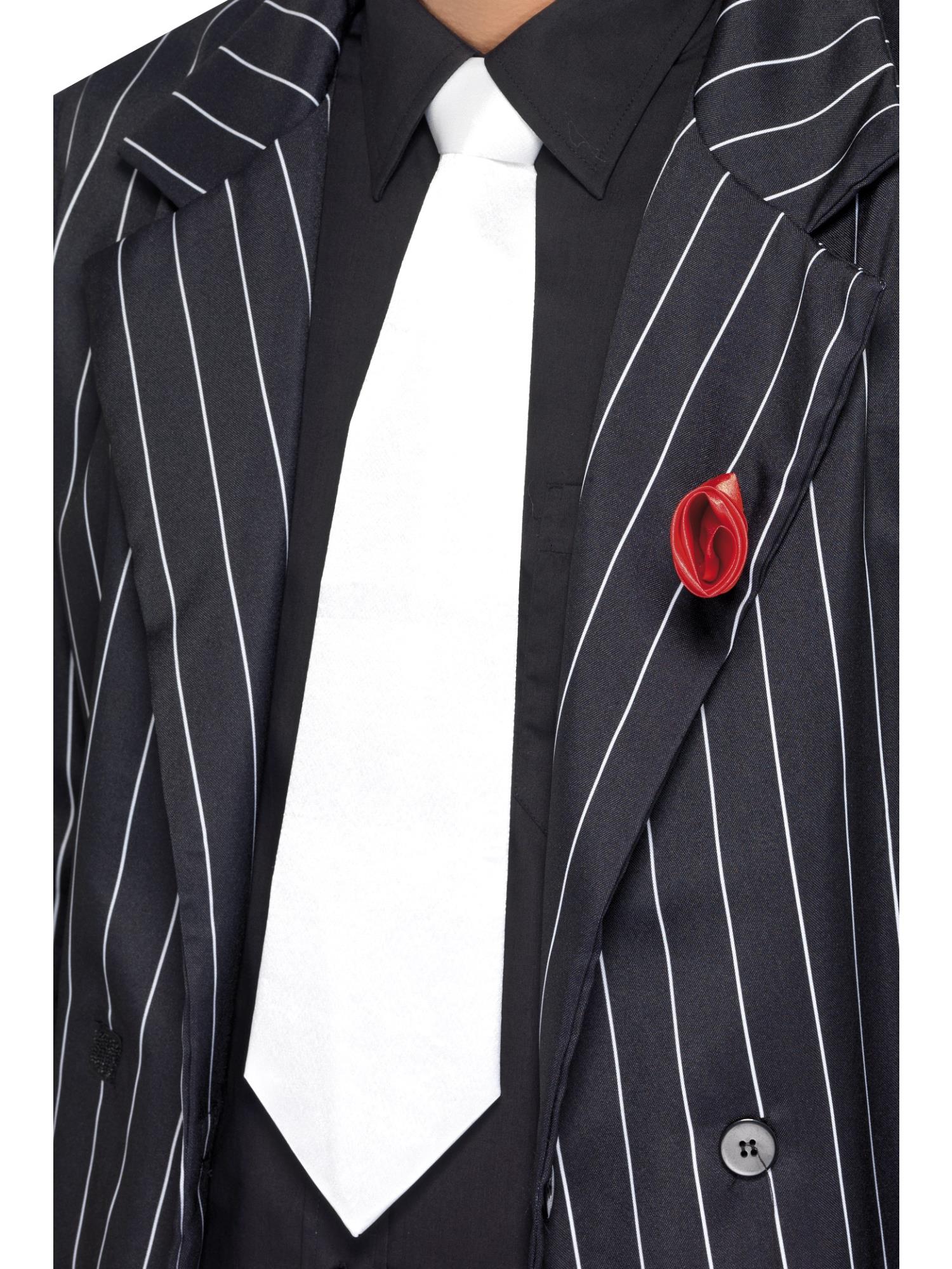White Gangster Tie on Elastic, White 1