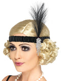 Black Satin Charleston Headband, Black 1