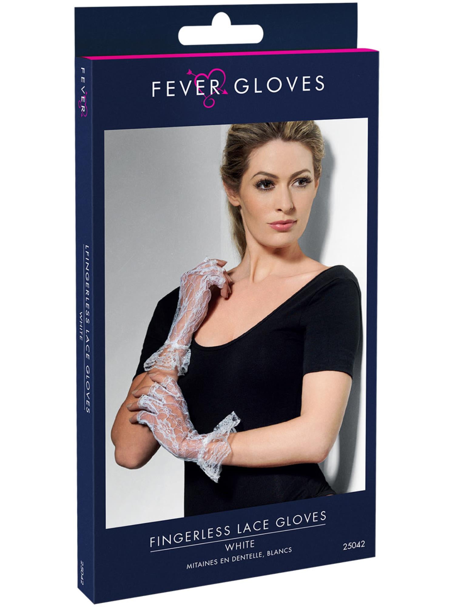 Fingerless Lace Gloves, White 2