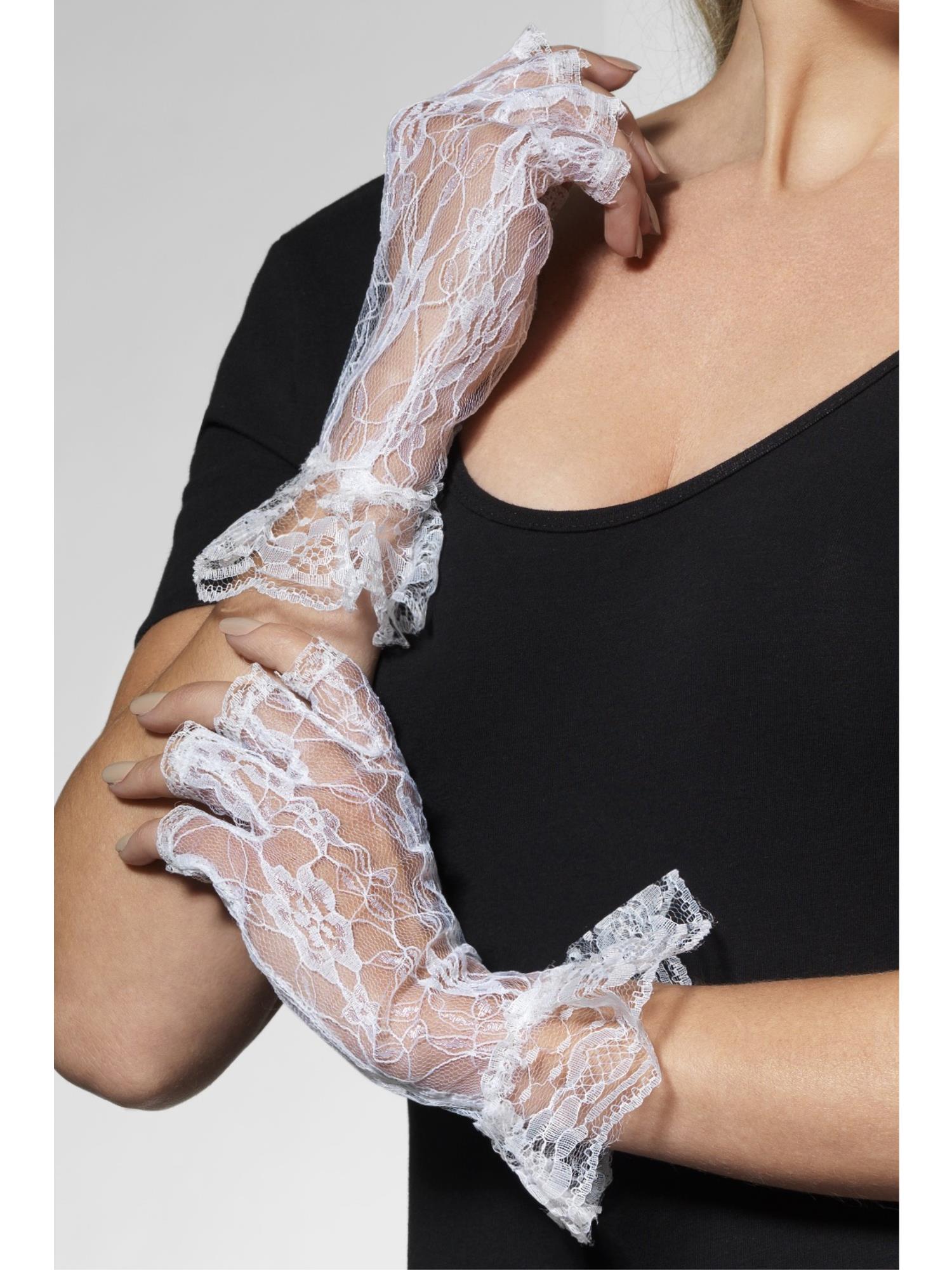 Fingerless Lace Gloves, White 1