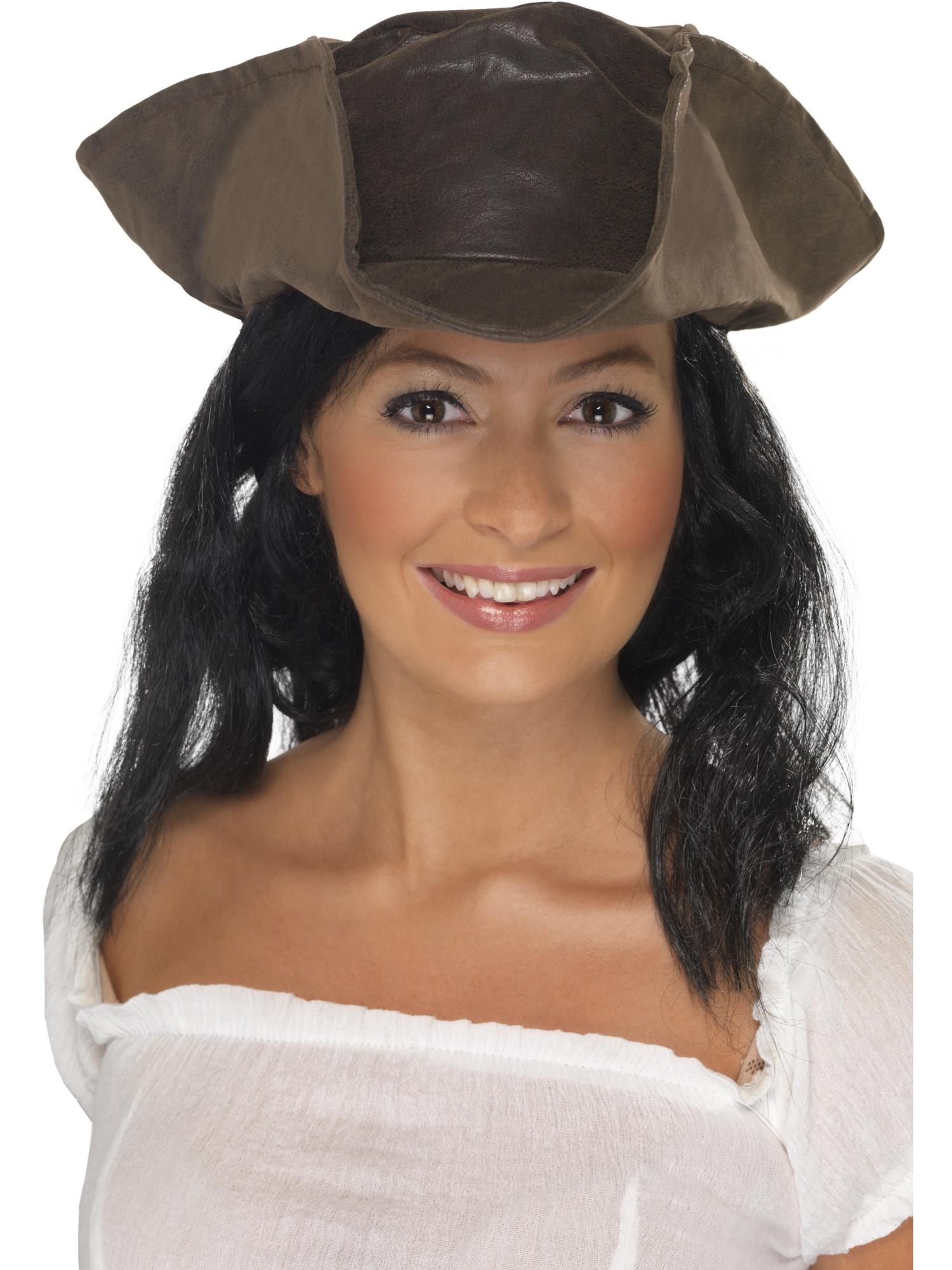 Leather Look Pirate Hat, Brown 1