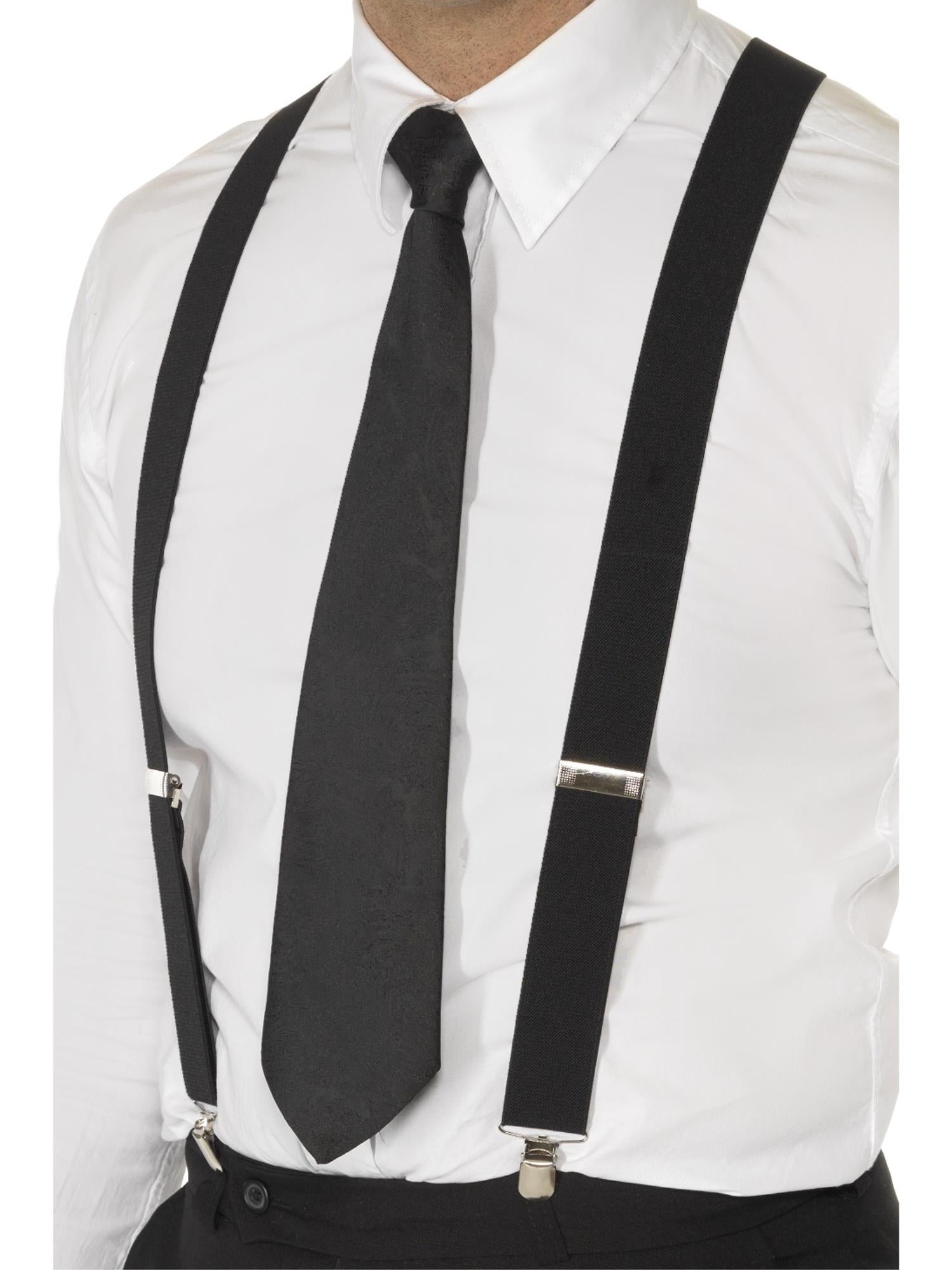 Black Elasticated Braces, Black 1