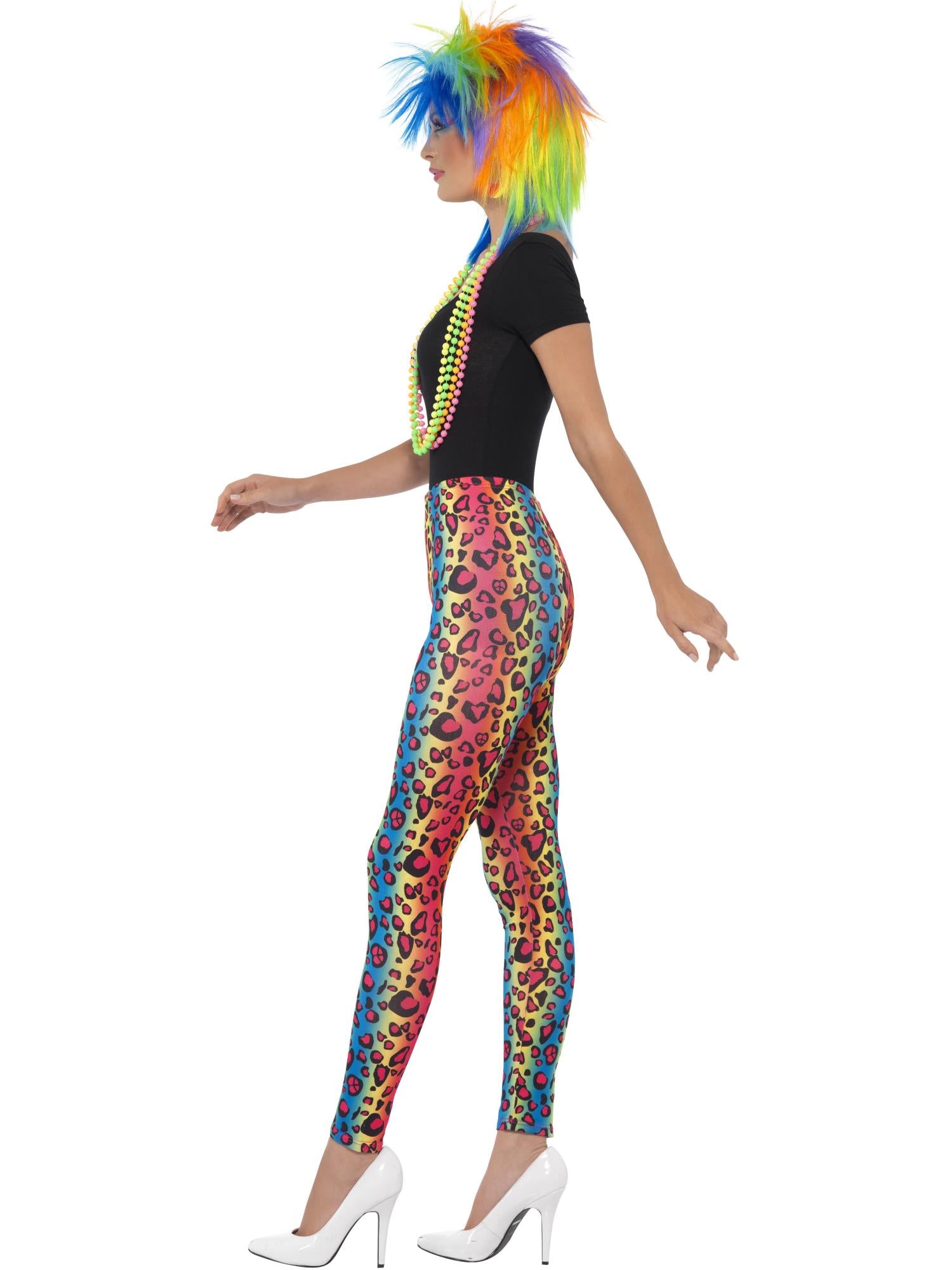 Neon Leopard Print Leggings, Multi-Coloured 3