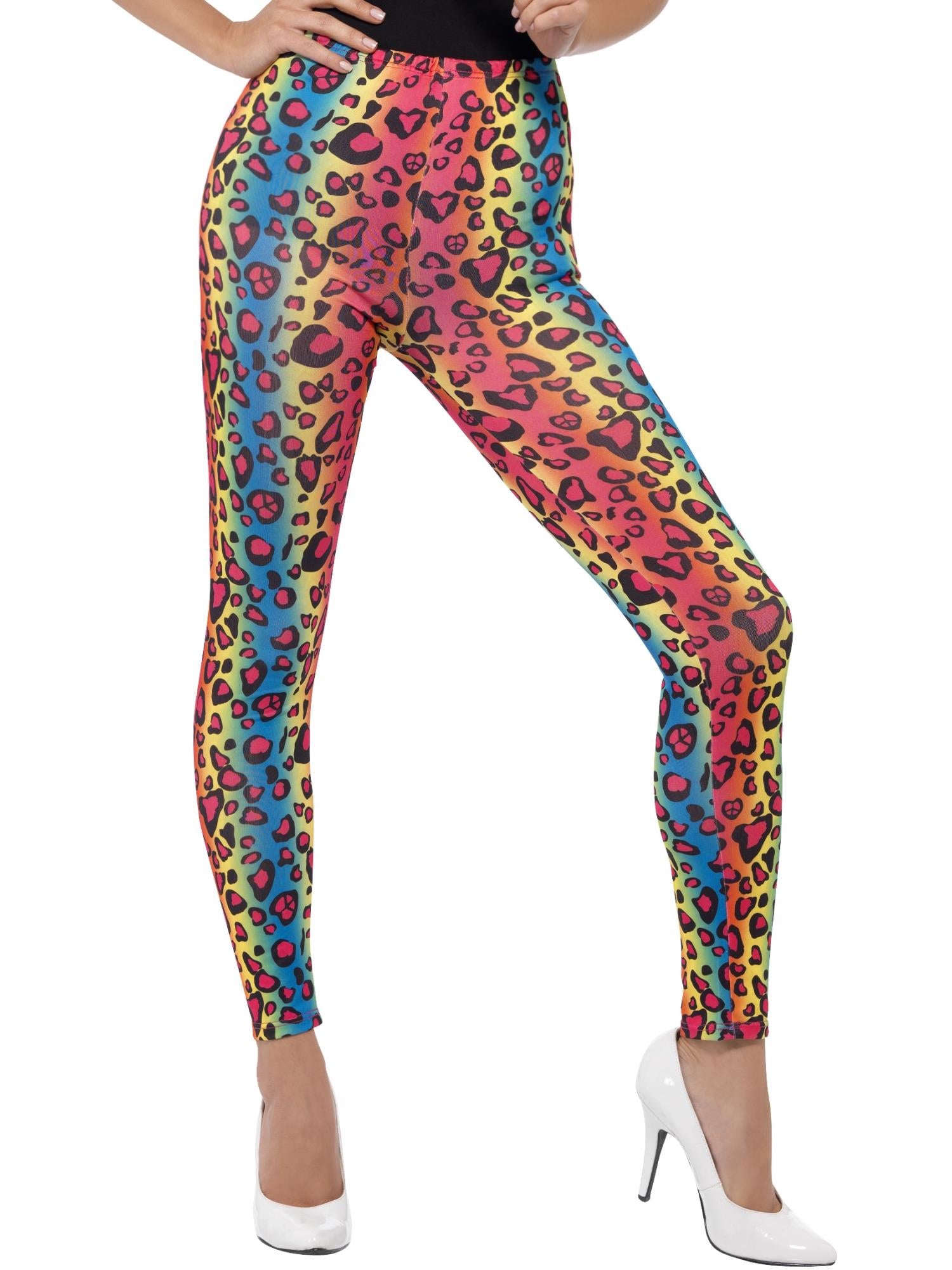 Neon Leopard Print Leggings, Multi-Coloured 1