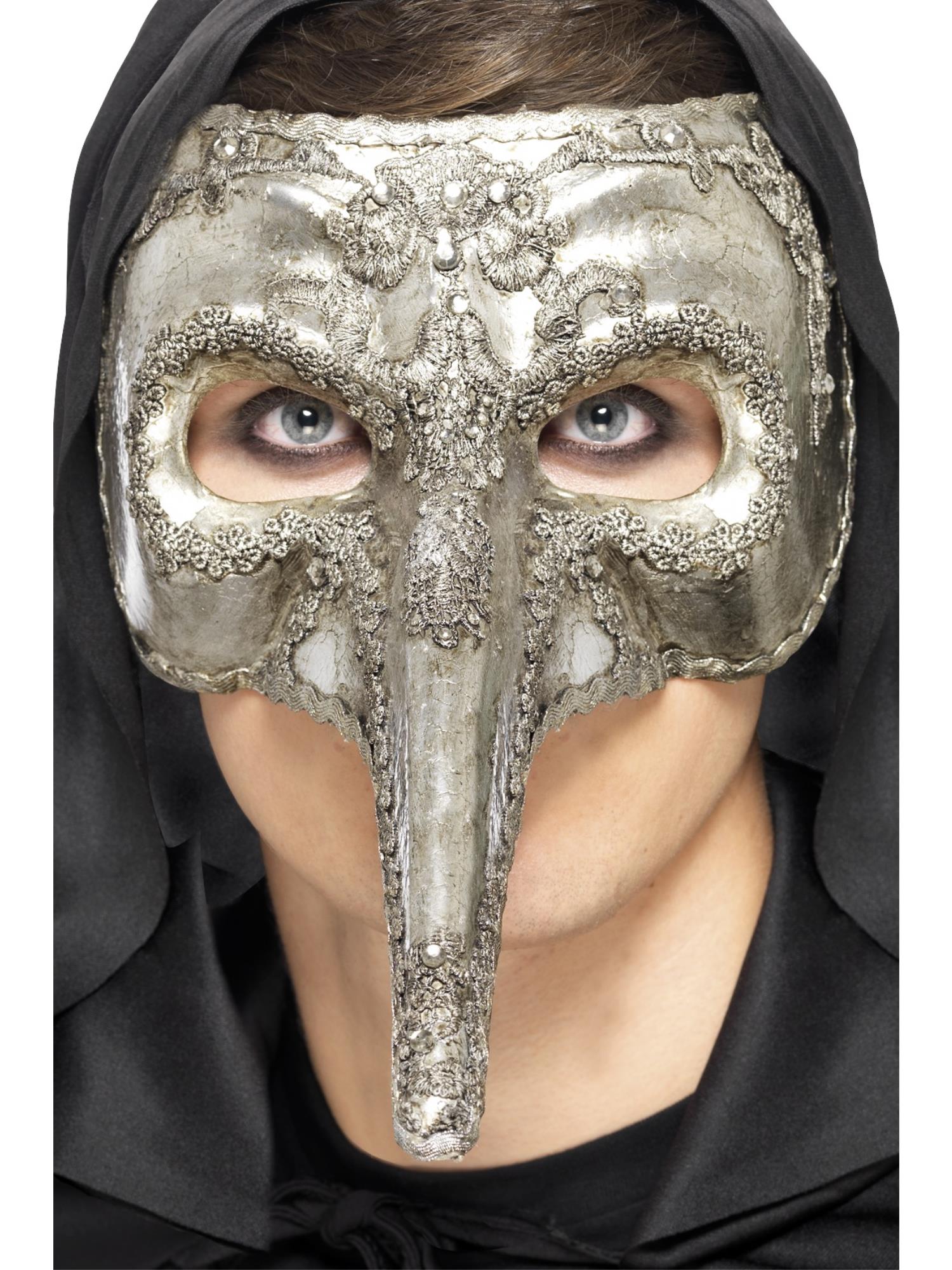 Luxury Venetian Capitano Mask, Silver 1