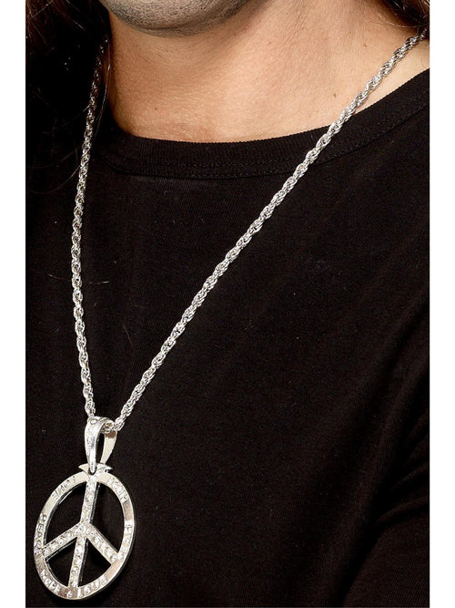 '60s Peace Sign Hippie Medallion, Silver 1