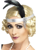 Silver Satin Charleston Headband, Silver 1
