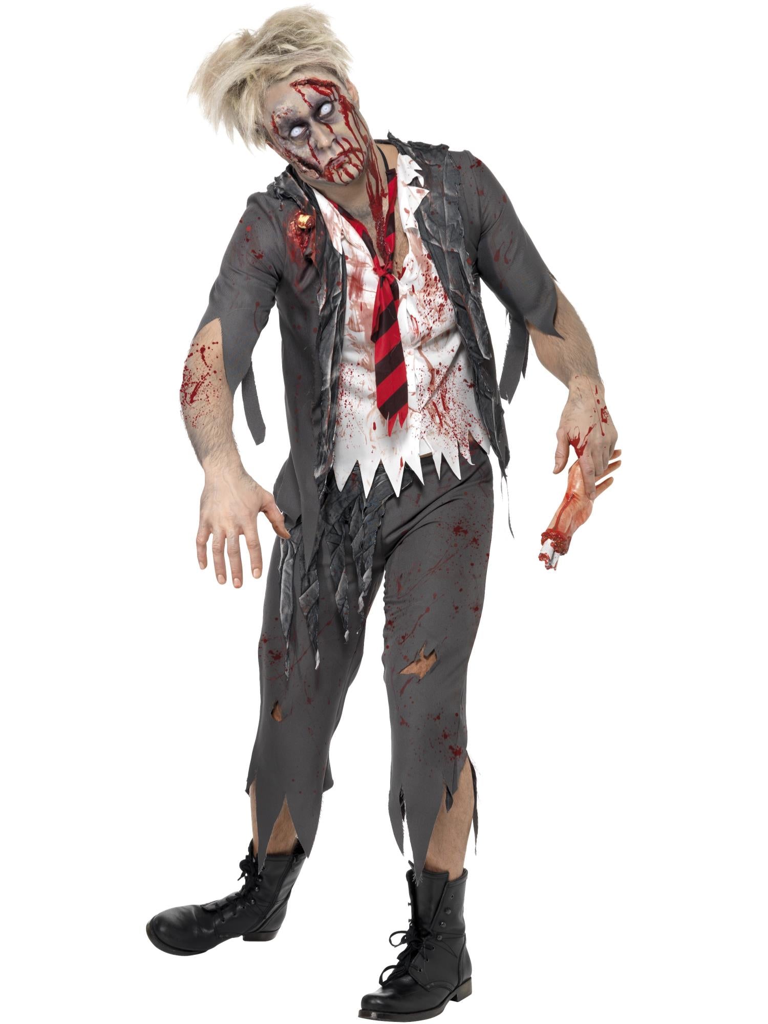 High School Horror Zombie Schoolboy Costume, Grey 1