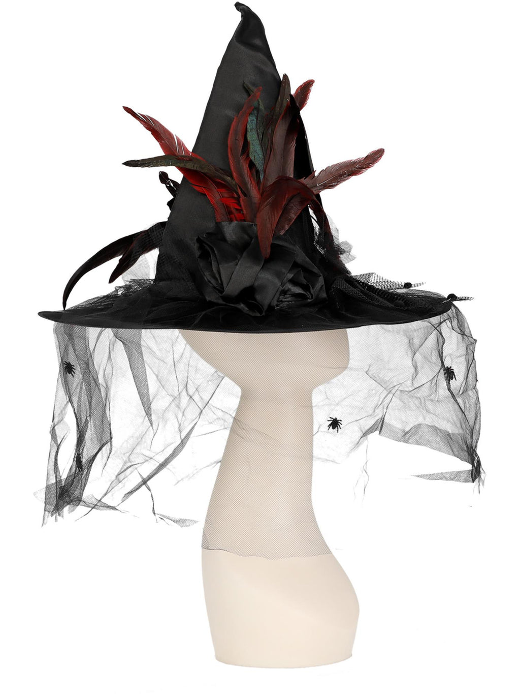 Witch Hat, Feathers & Netting, Black 2