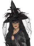Witch Hat, Feathers & Netting, Black 1