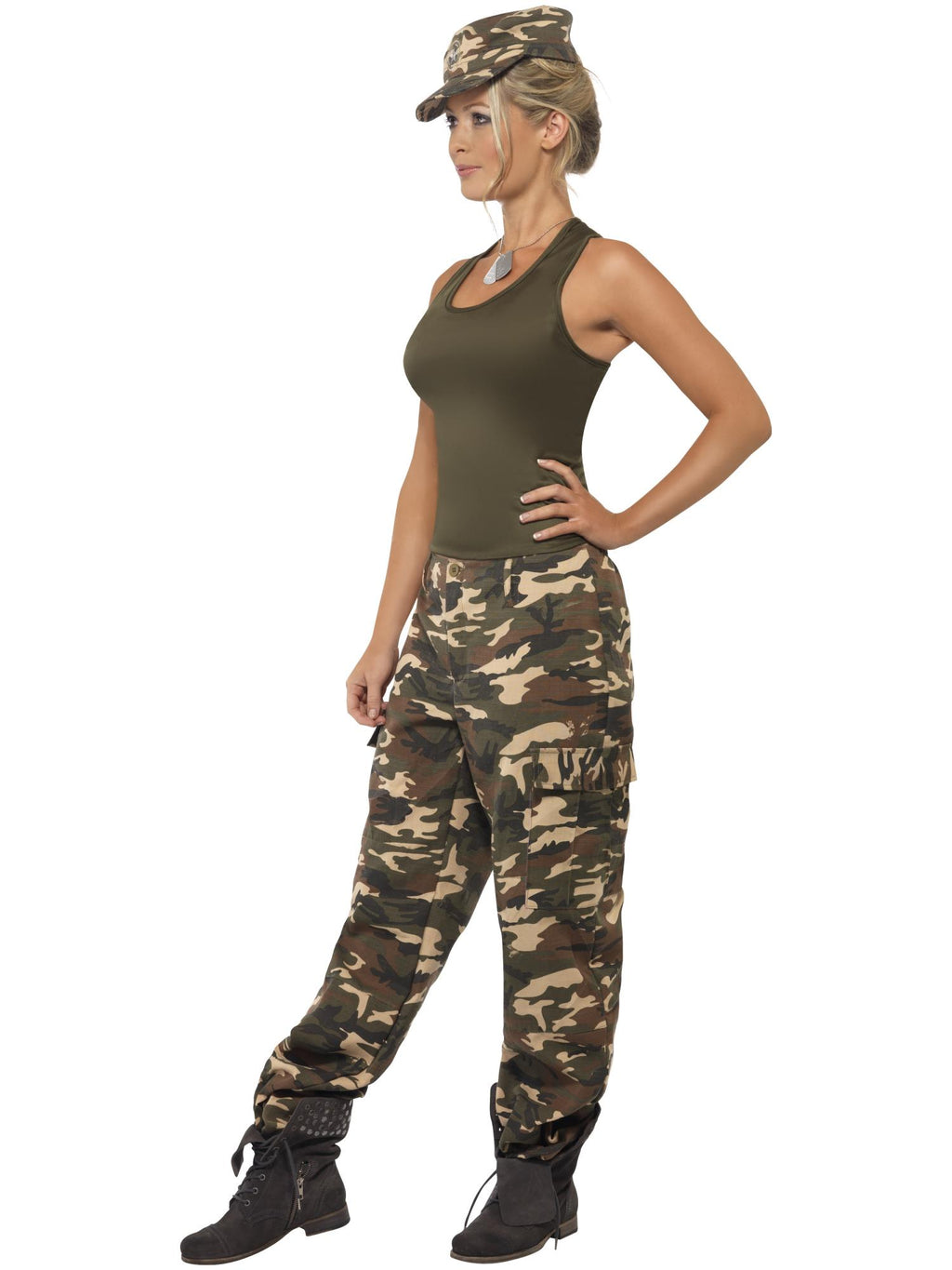Deluxe Khaki Camo Costume, Female, Khaki Green 3