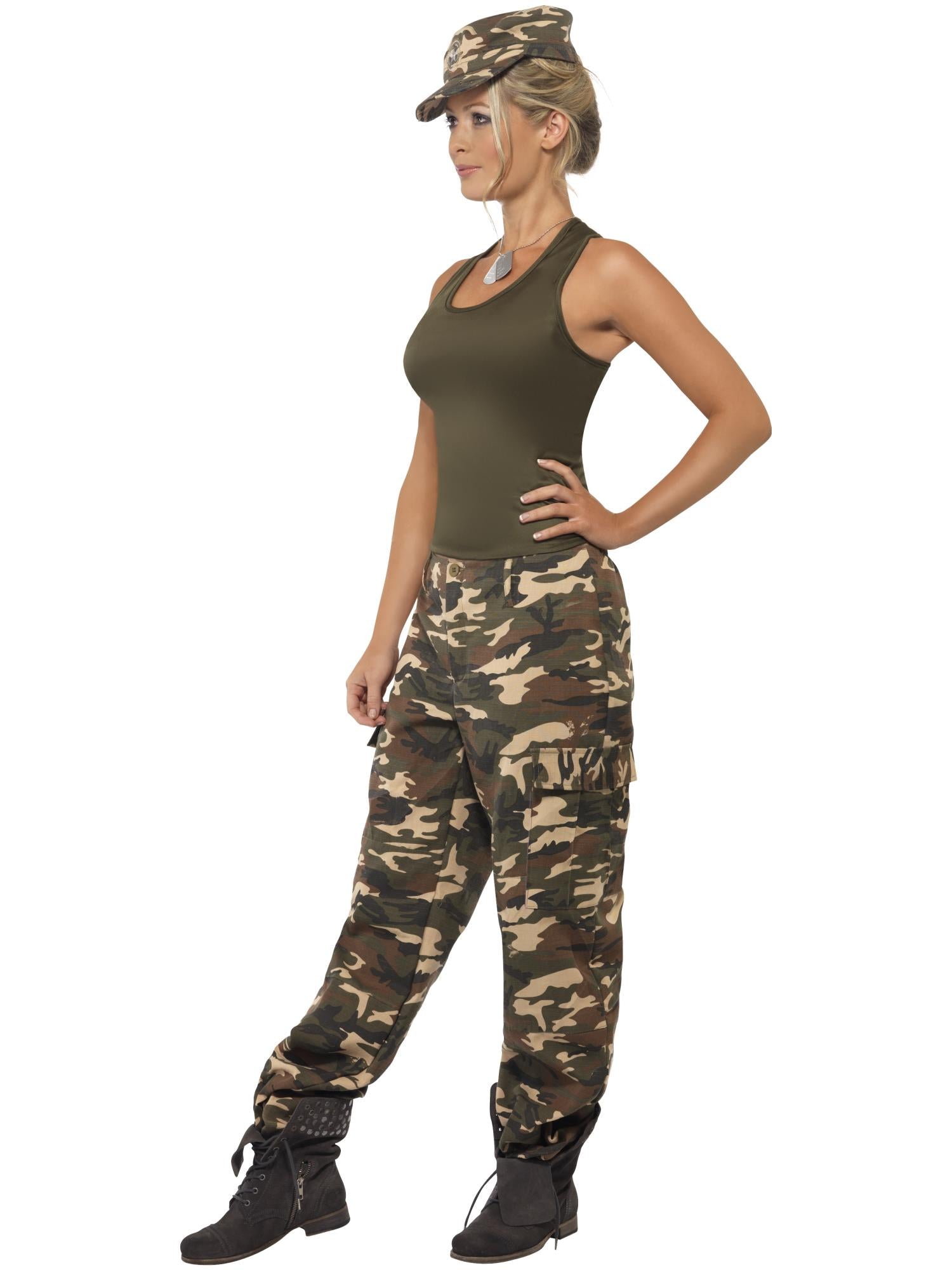 Deluxe Khaki Camo Costume, Female, Khaki Green 3