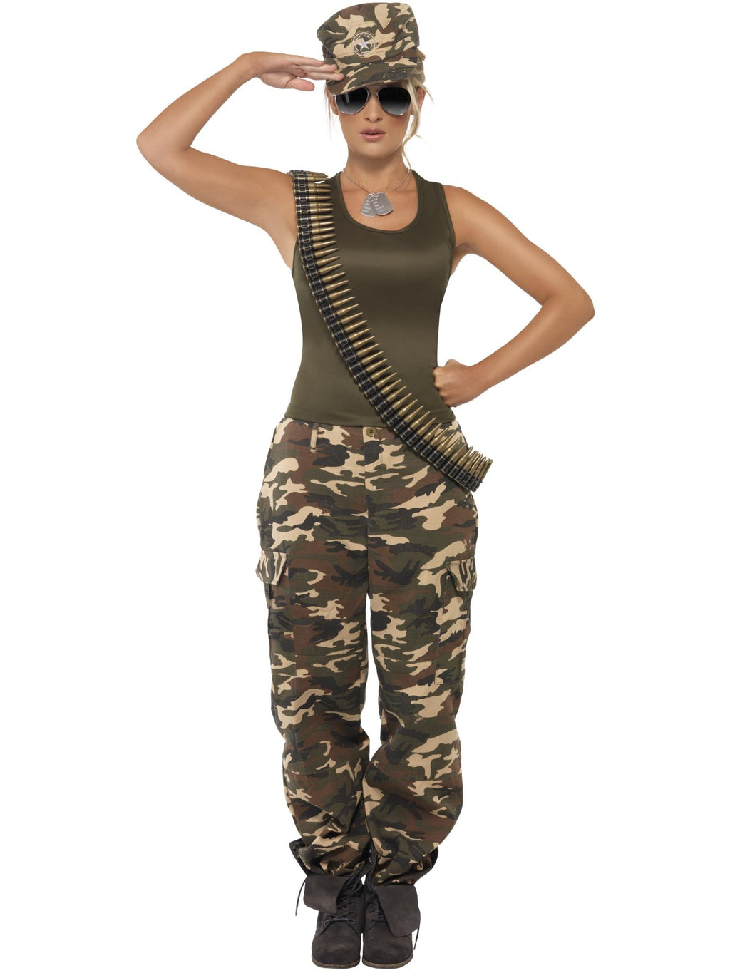 Deluxe Khaki Camo Costume, Female, Khaki Green 1