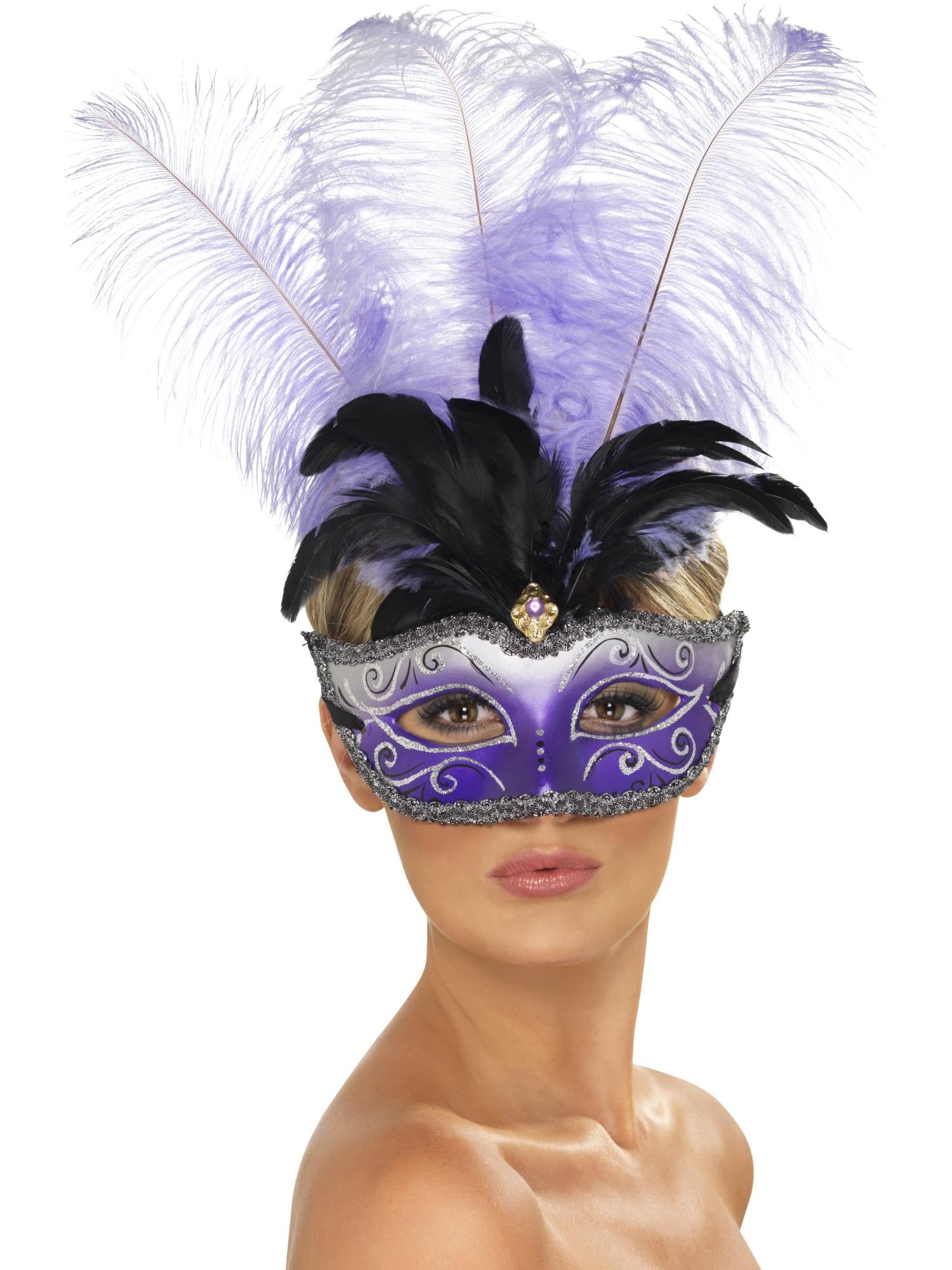 Venetian Colombina Eyemask with Multicolour Plume, 1