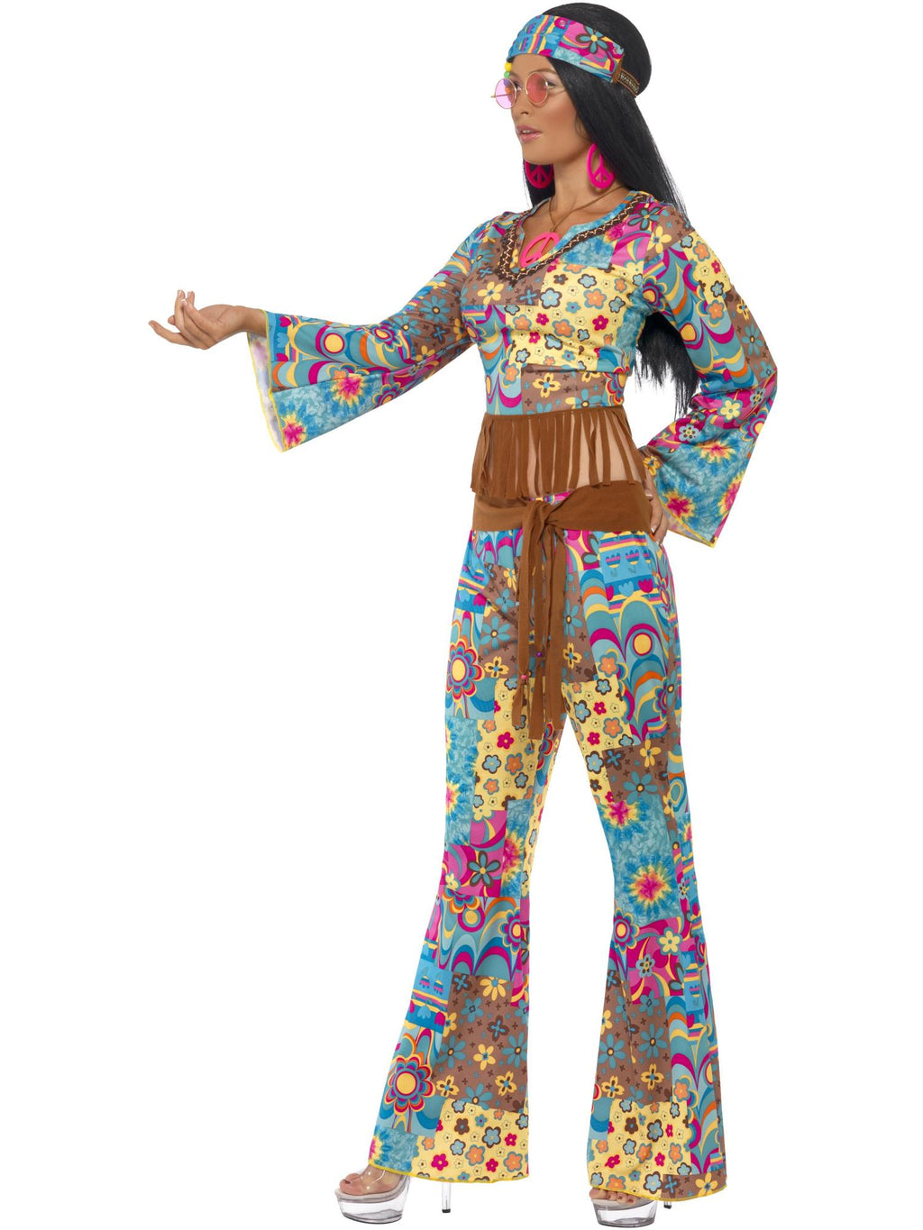 Hippy Flower Power Costume, Multi-Coloured 3