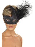 Ornate Colombina Feather Mask, Black 1