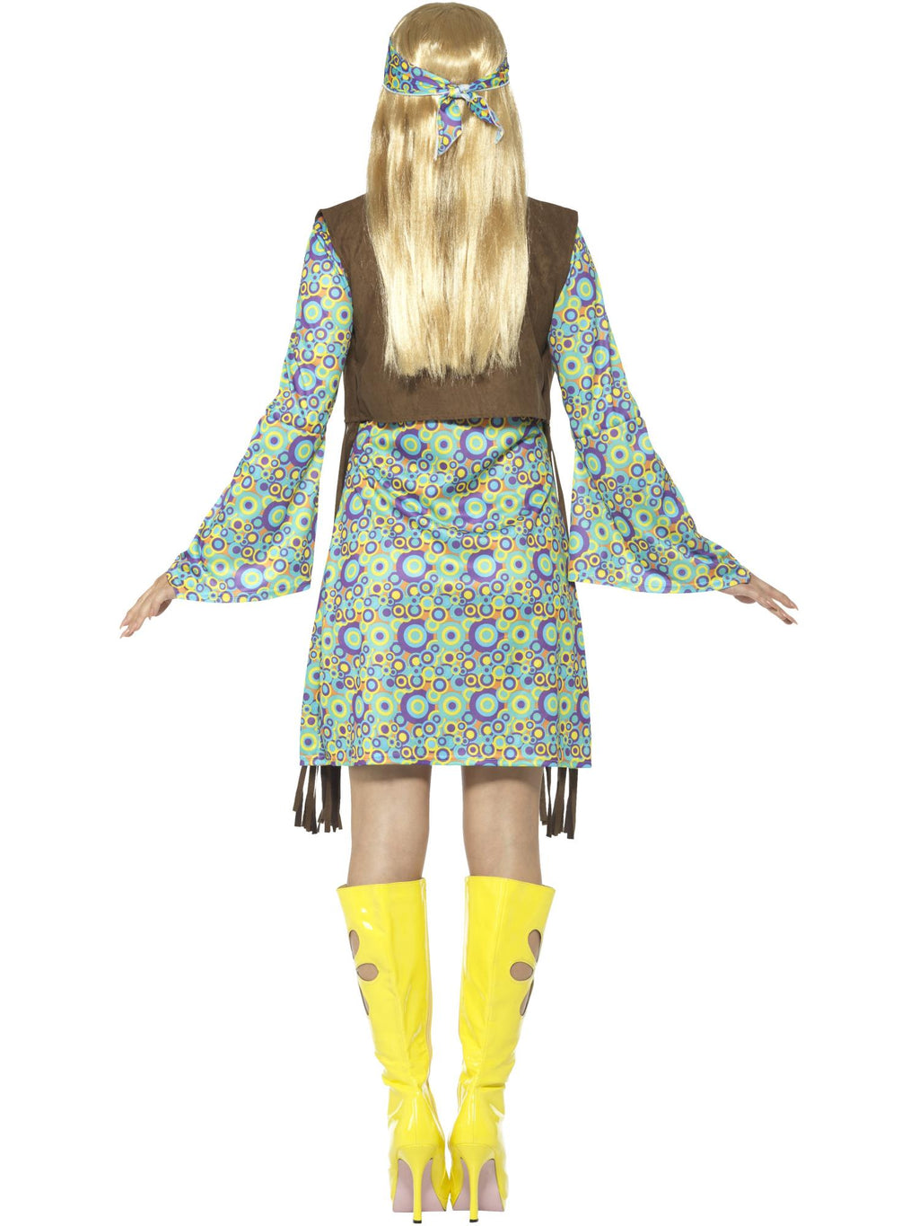 60s Hippie Chick Costume, with Dress, Multi-Colour 2
