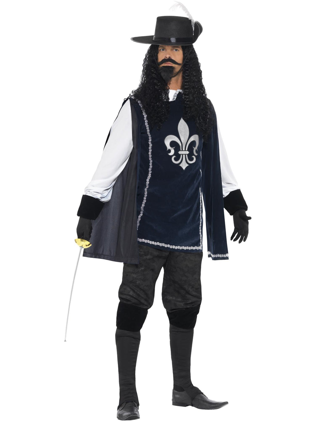 Musketeer Male Costume, with Top, Hat, Navy 1