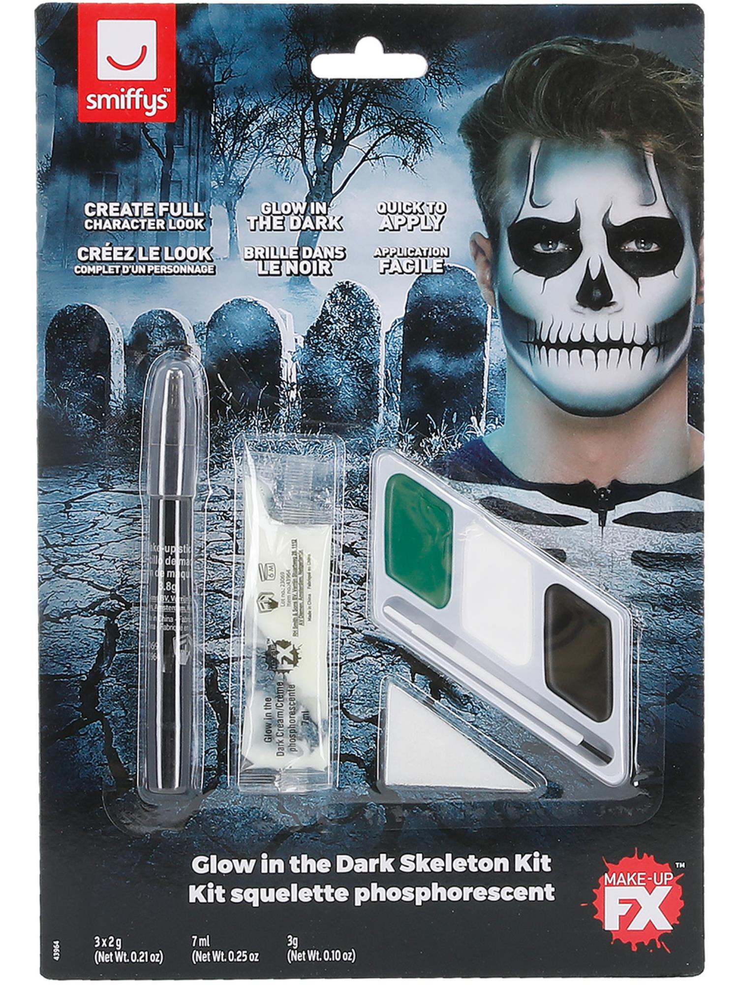 Smiffys Make-Up FX, GID Skeleton Kit, Grease, Blac 2