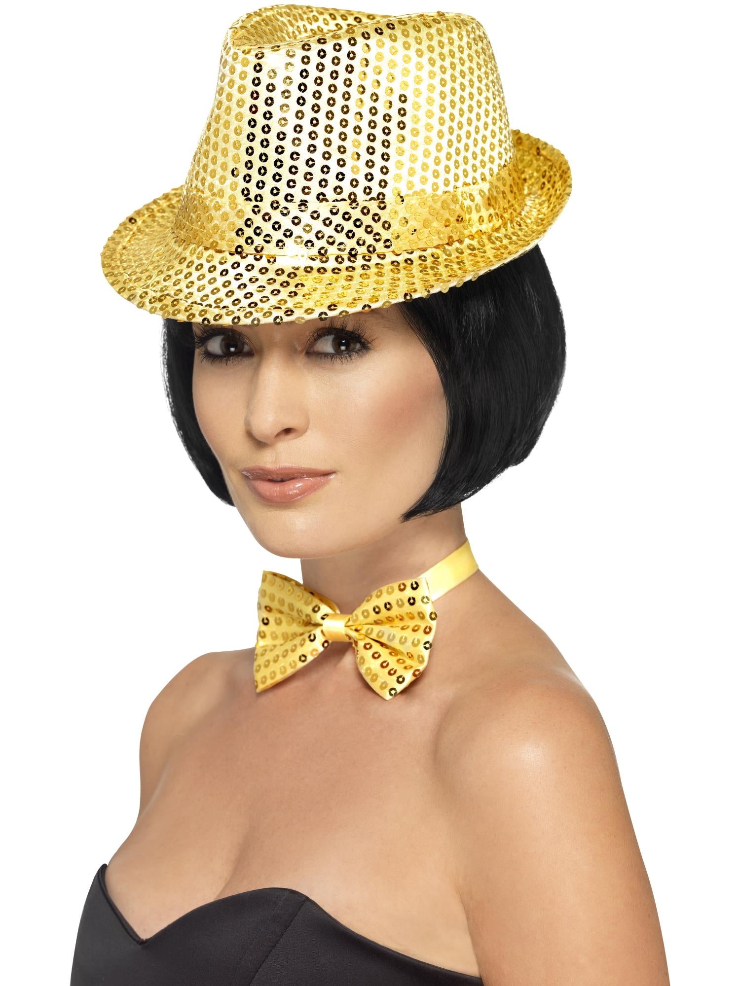 Sequin Trilby Hat, Gold 1
