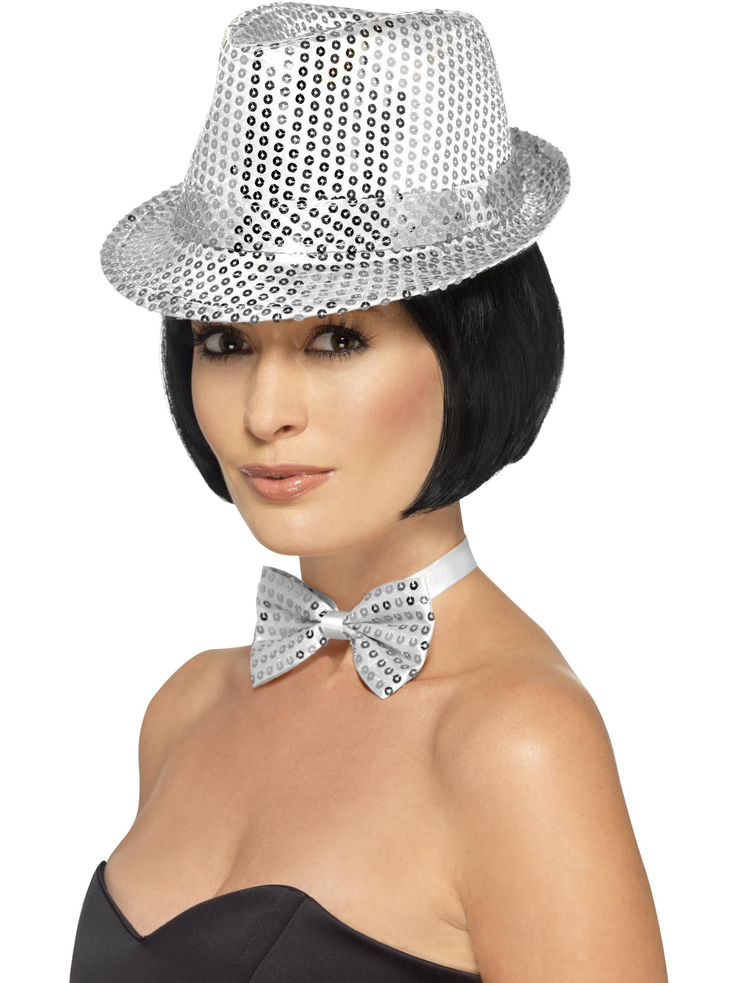 Sequin Trilby Hat, Silver 1