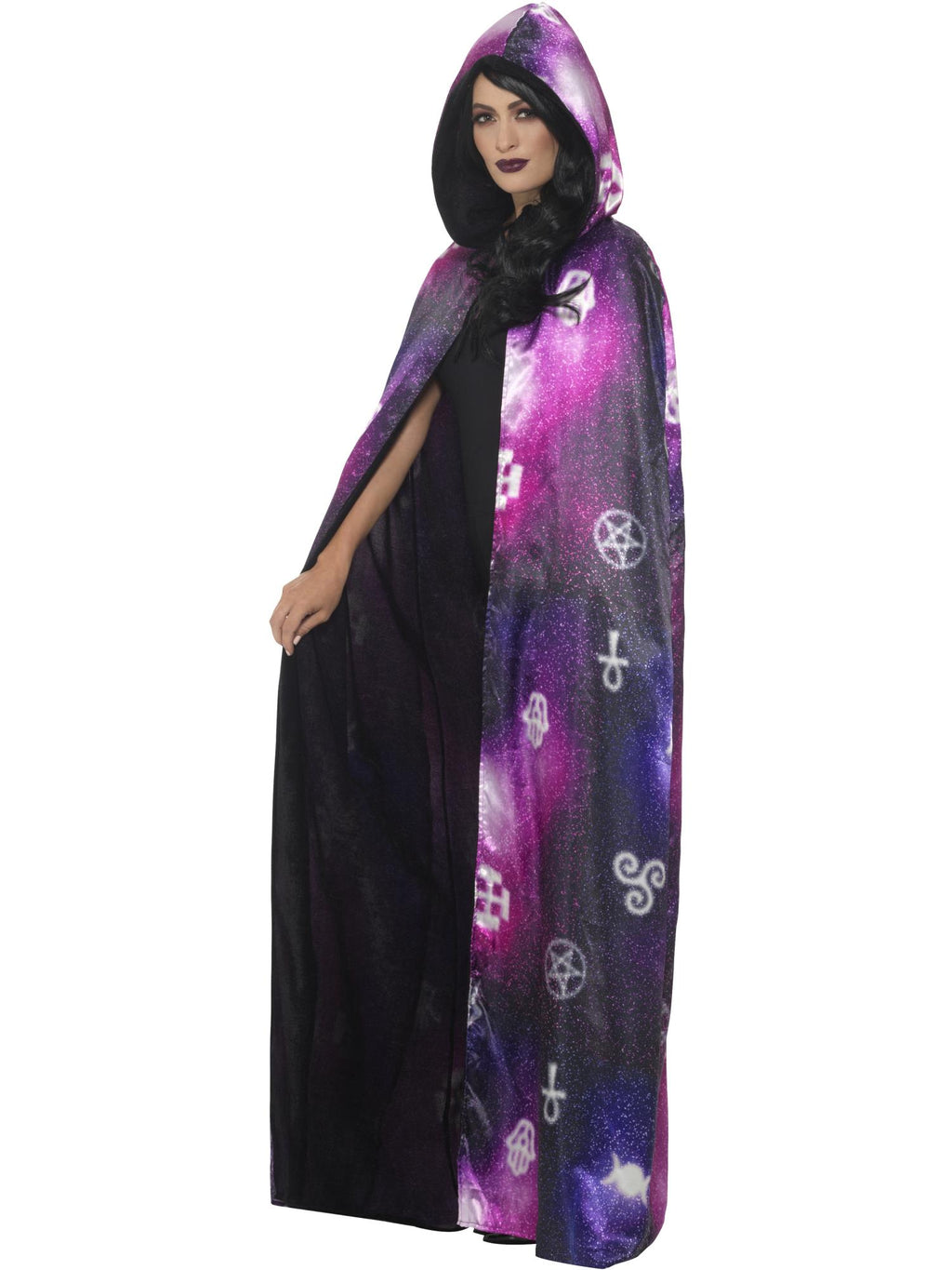 Deluxe Reversible Galaxy Ouija Cape, Black & Purpl 3