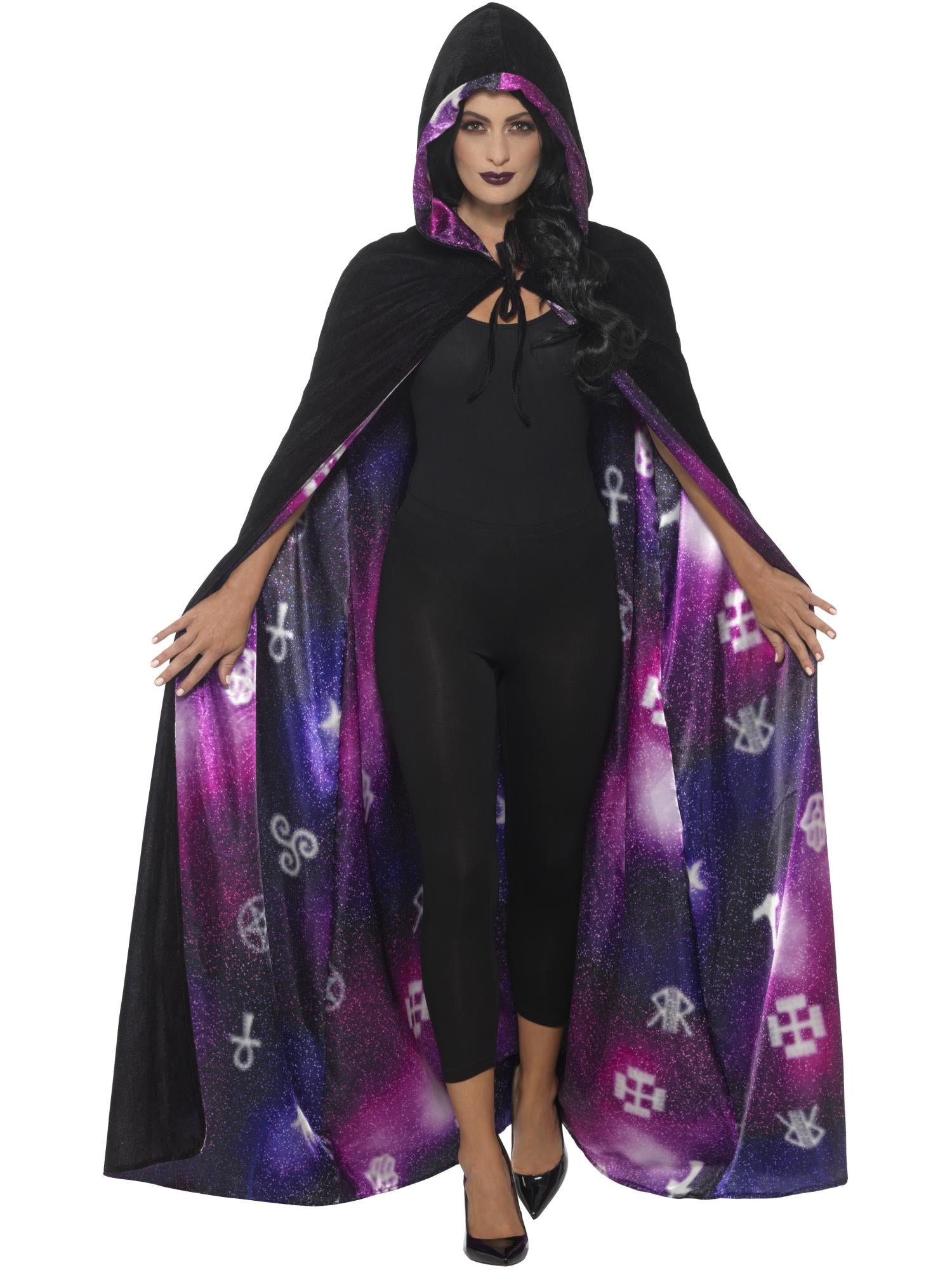 Deluxe Reversible Galaxy Ouija Cape, Black & Purpl 1