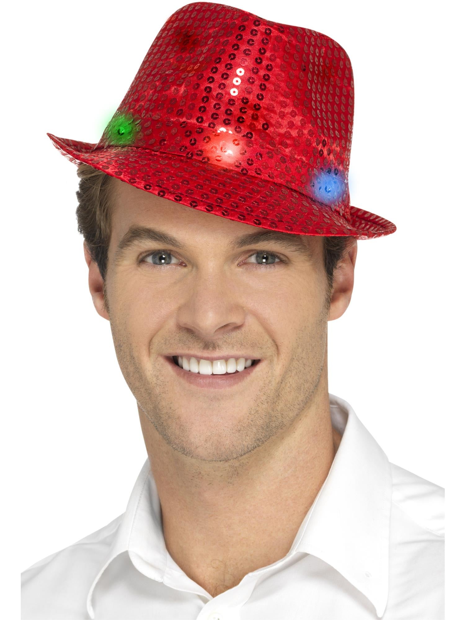 Light Up Sequin Trilby Hat, Red 1