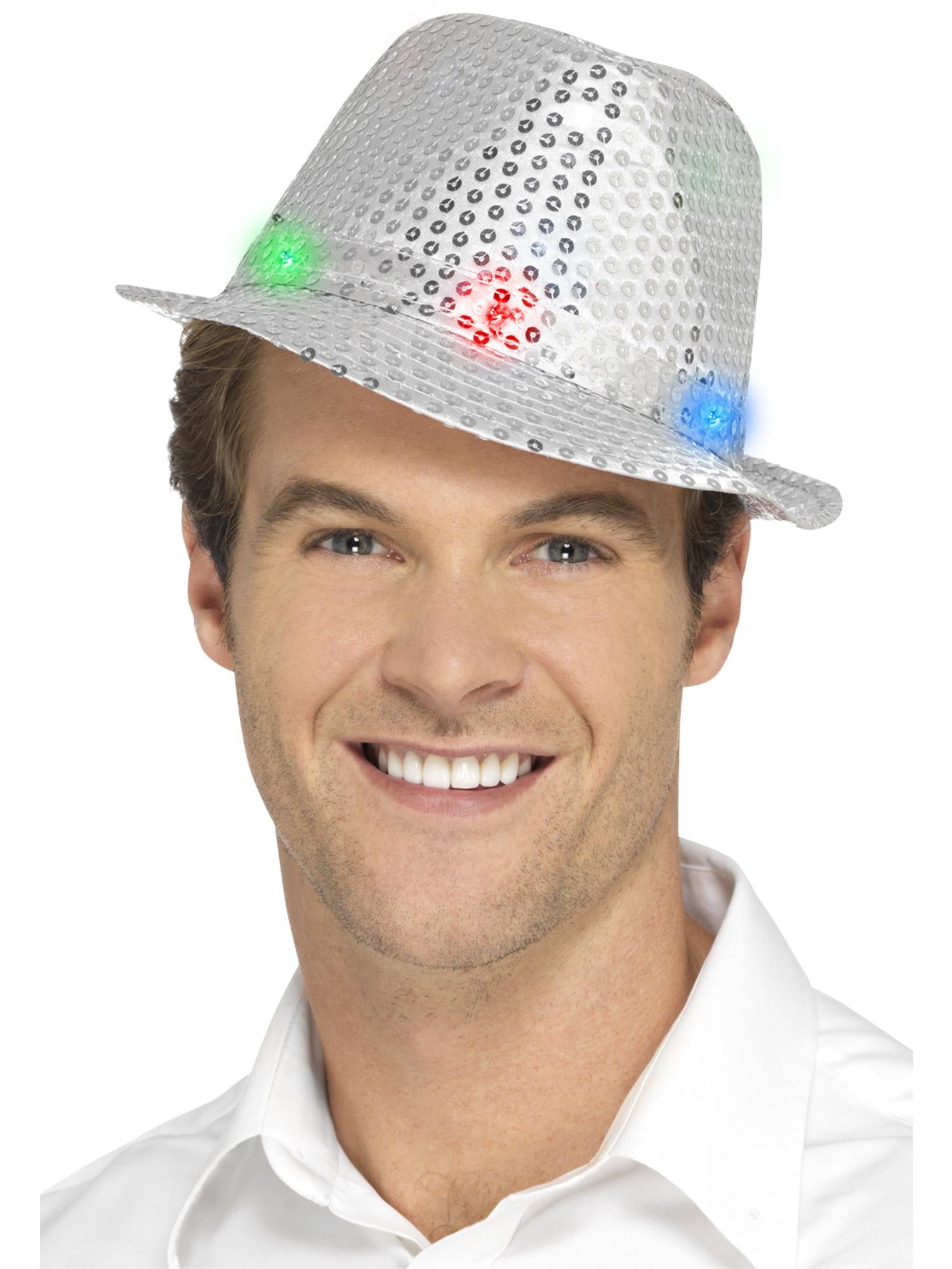 Light Up Sequin Trilby Hat, Silver 1