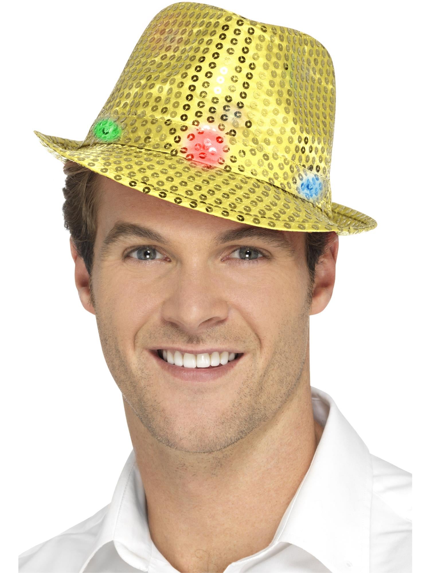 Light Up Sequin Trilby Hat, Gold 1