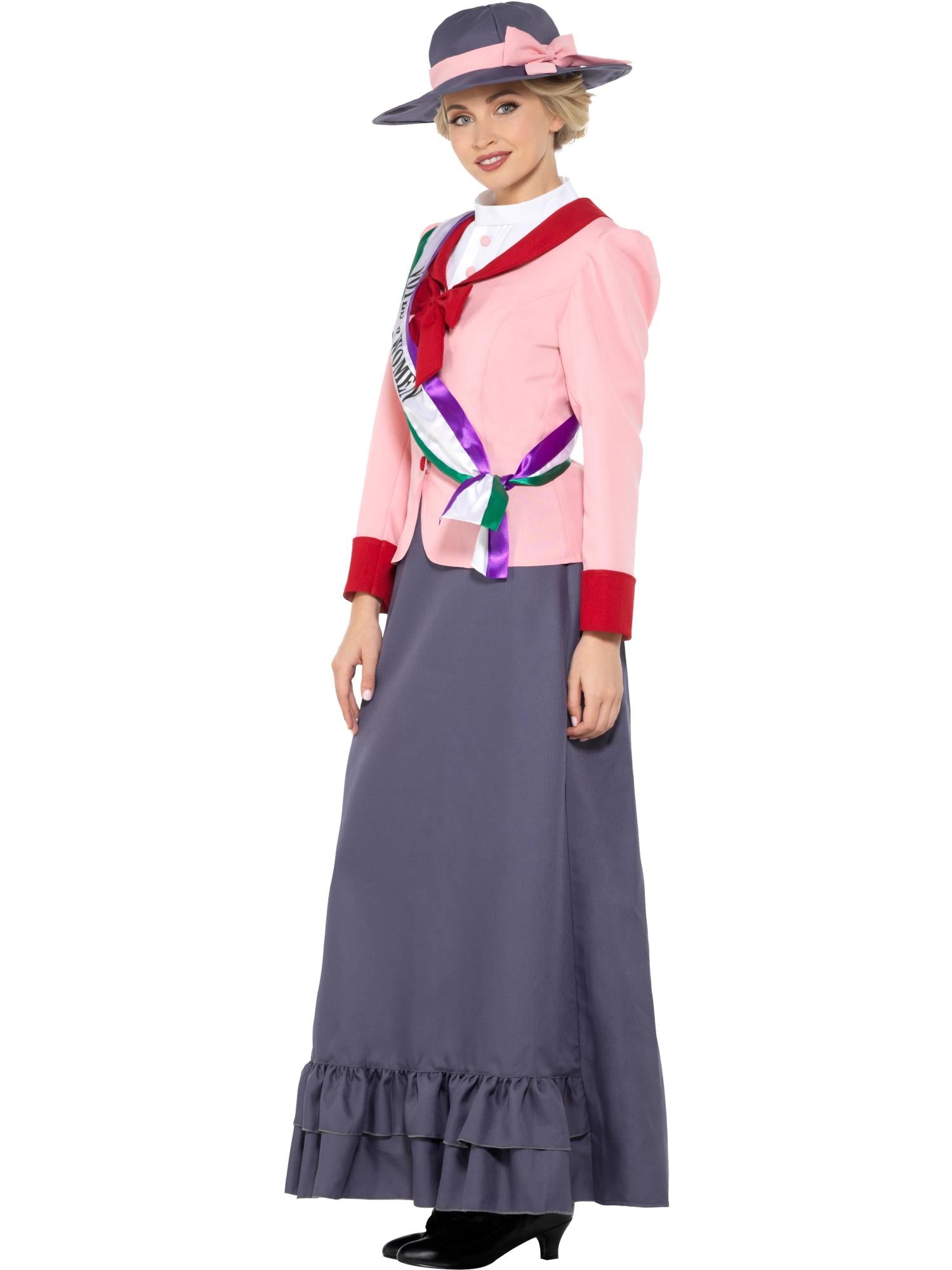 Deluxe Victorian Suffragette Costume, Grey & Pink 3