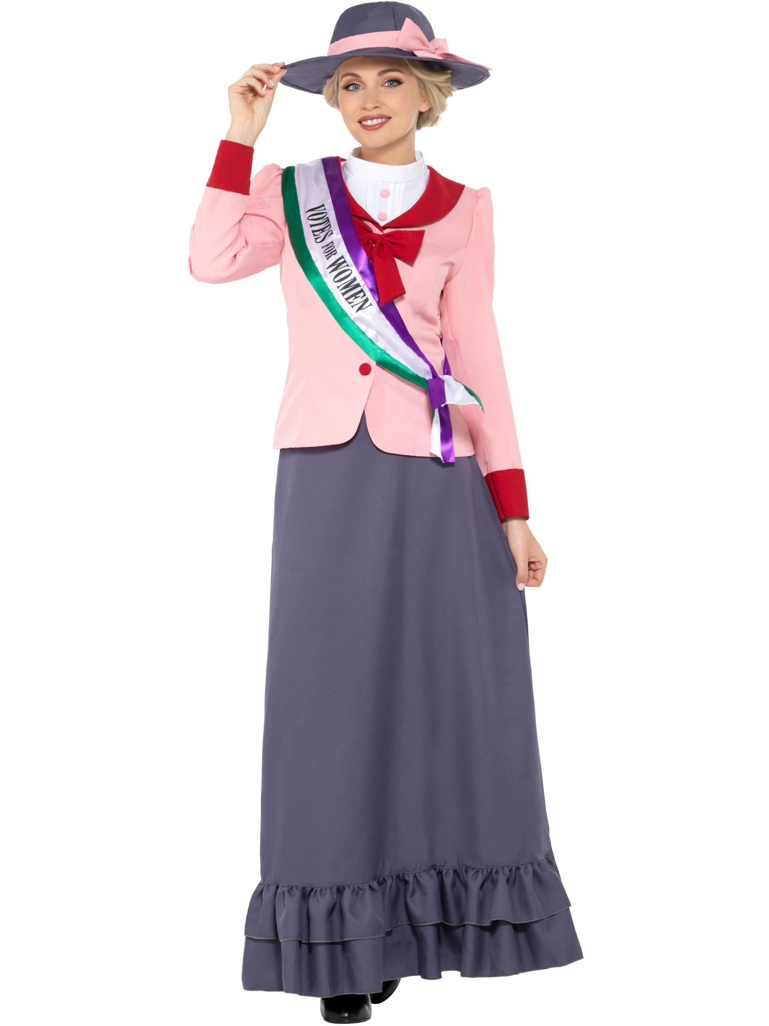 Deluxe Victorian Suffragette Costume, Grey & Pink 1