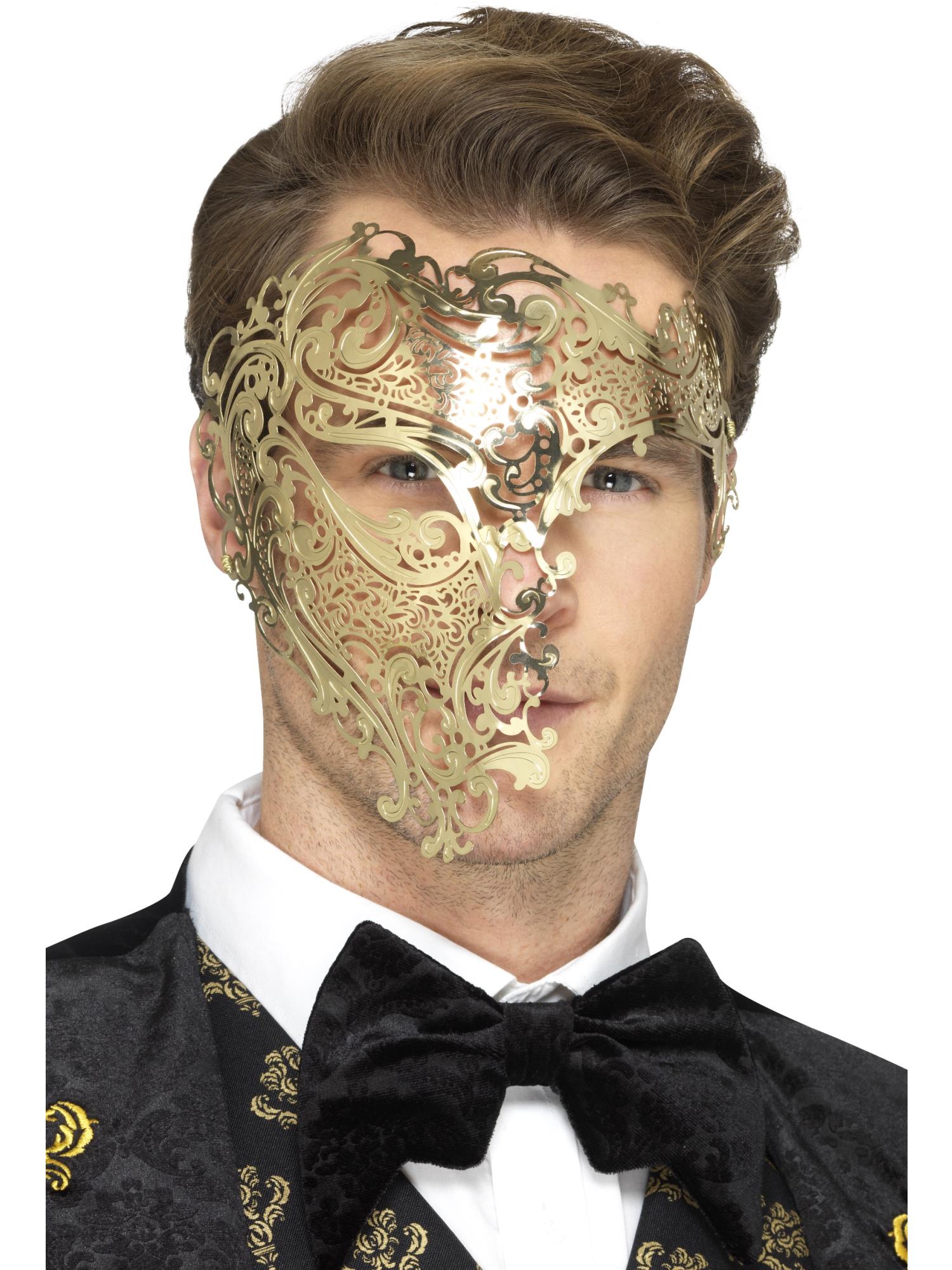 Deluxe Metal Filigree Phantom Mask, Gold 1