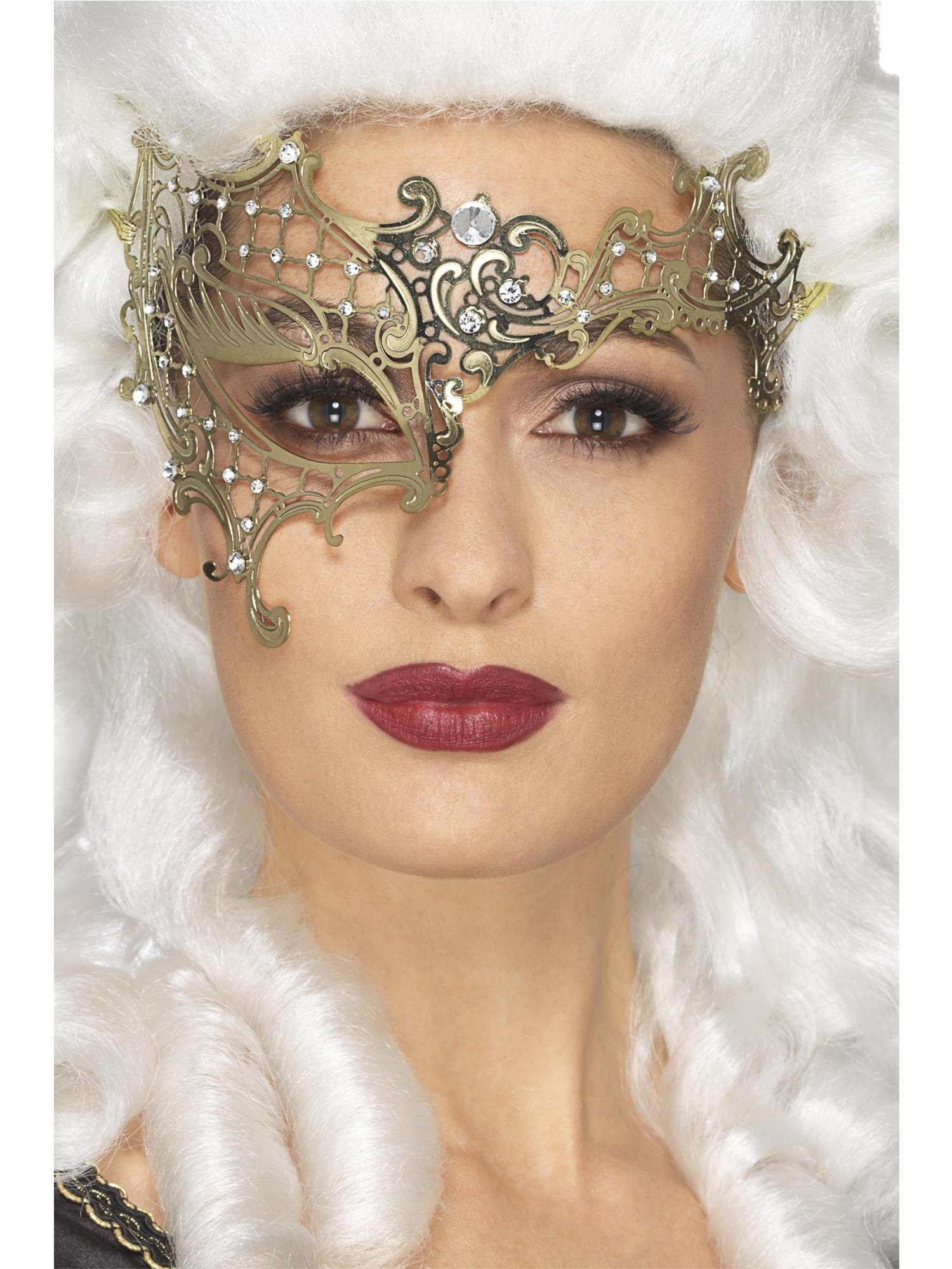 Deluxe Metal Filigree Half Eyemask, Gold 1