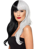 Deluxe Wig, Half & Half With Fringe, Black & Grey 1