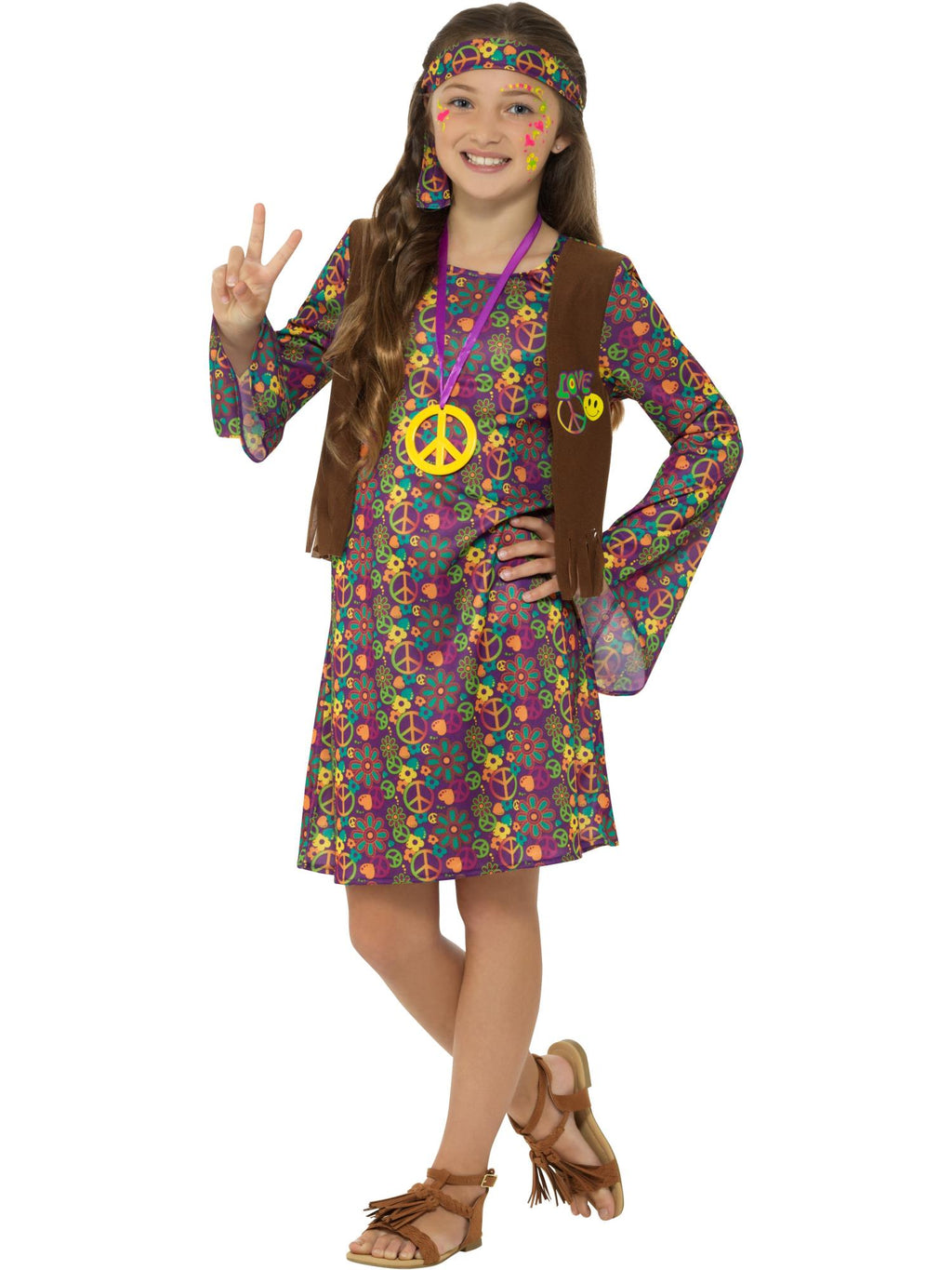 Hippie Girl Costume, with Dress, Multi-Coloured 1