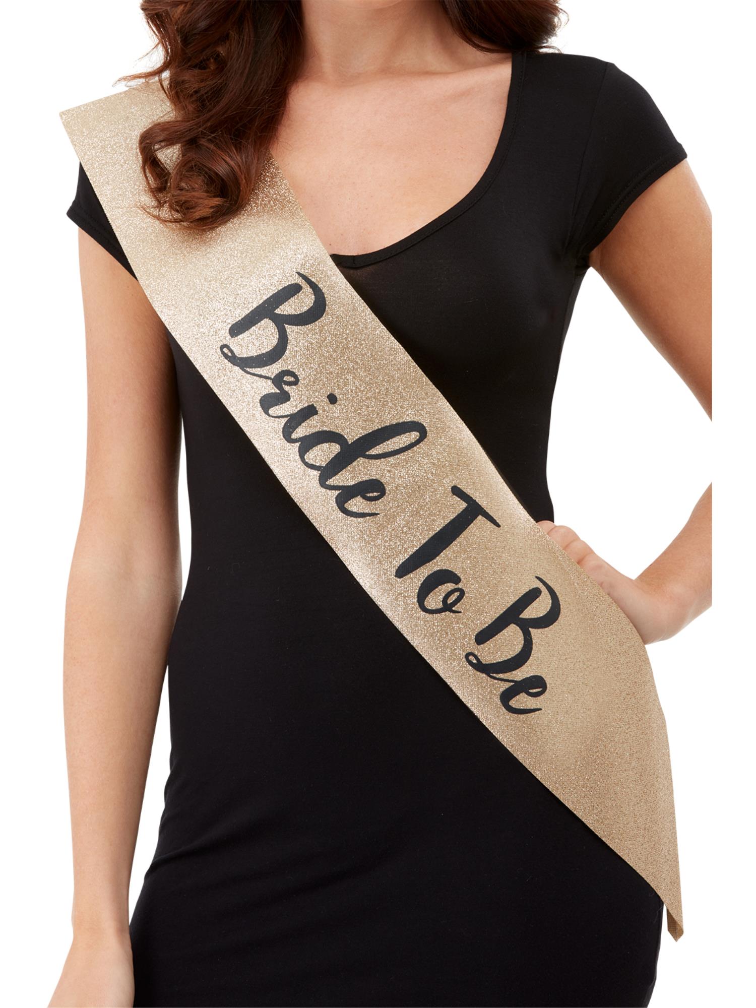 Deluxe Glitter Bride To Be Sash, Gold & Black 1