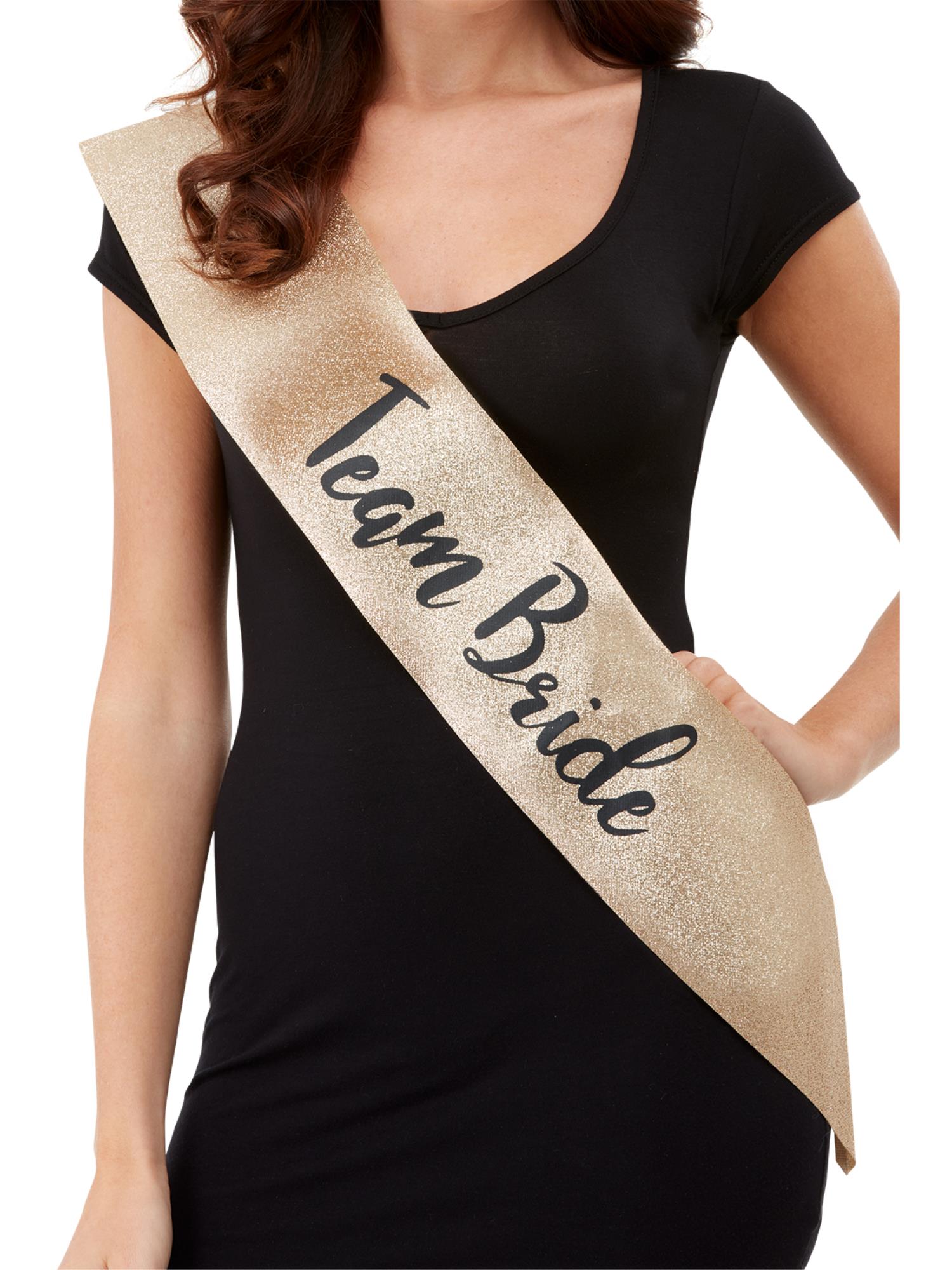 Deluxe Glitter Team Bride Sash, Gold & Black 1
