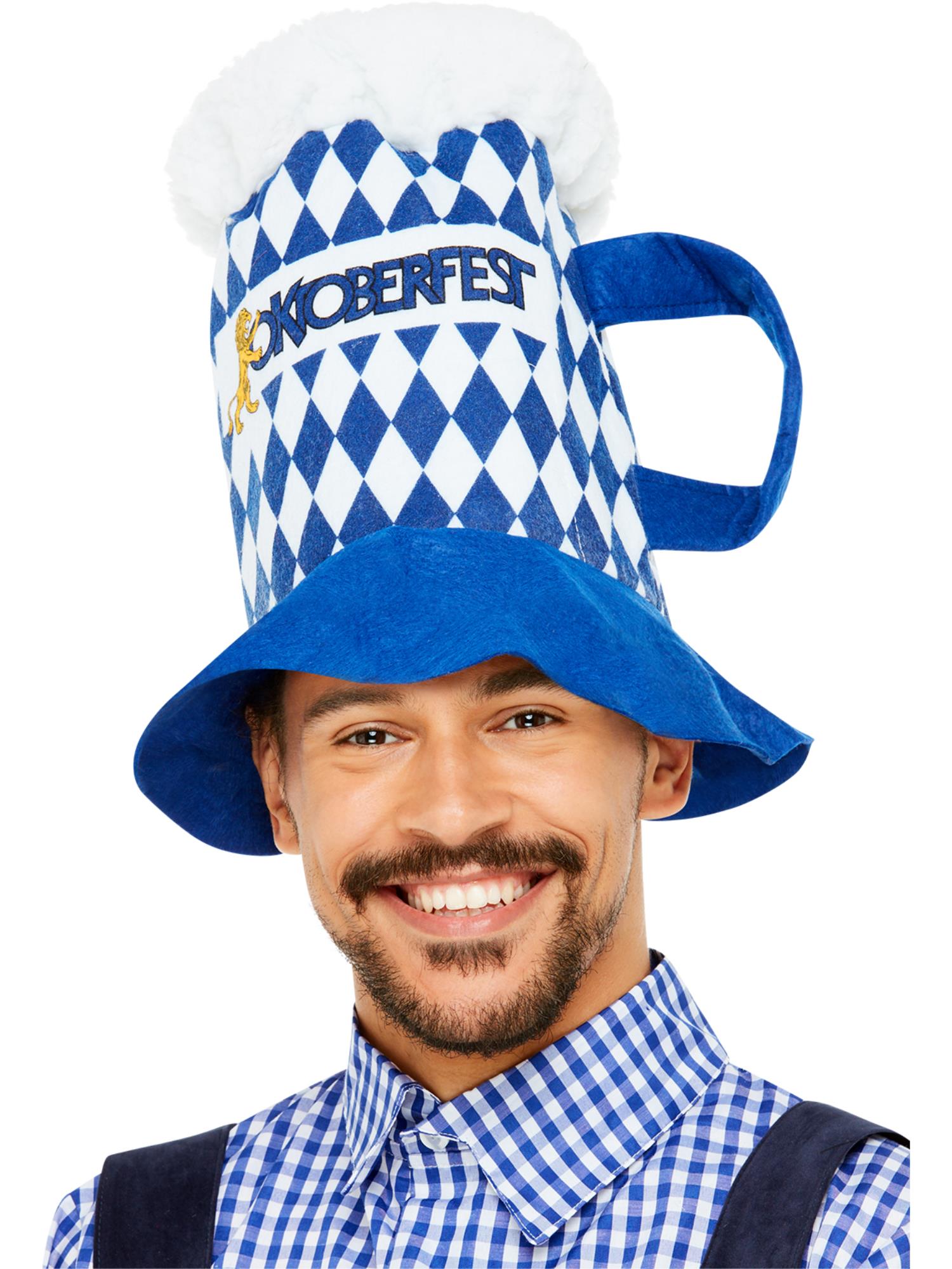 Beer Festival Beer Hat, Blue & White Chequered 1