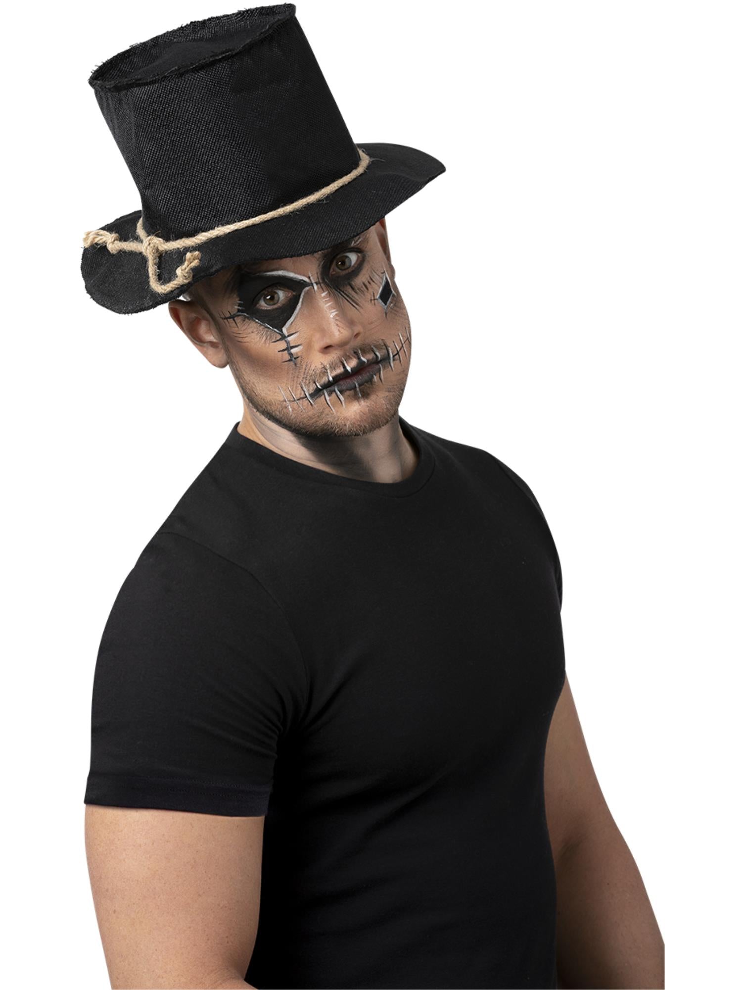 Burlap Scarecrow Top Hat, Black 1
