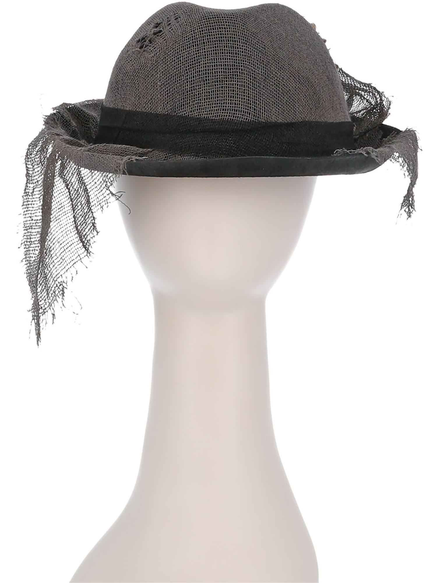 Gothic Distressed Linen Style Trilby Hat, Grey 2