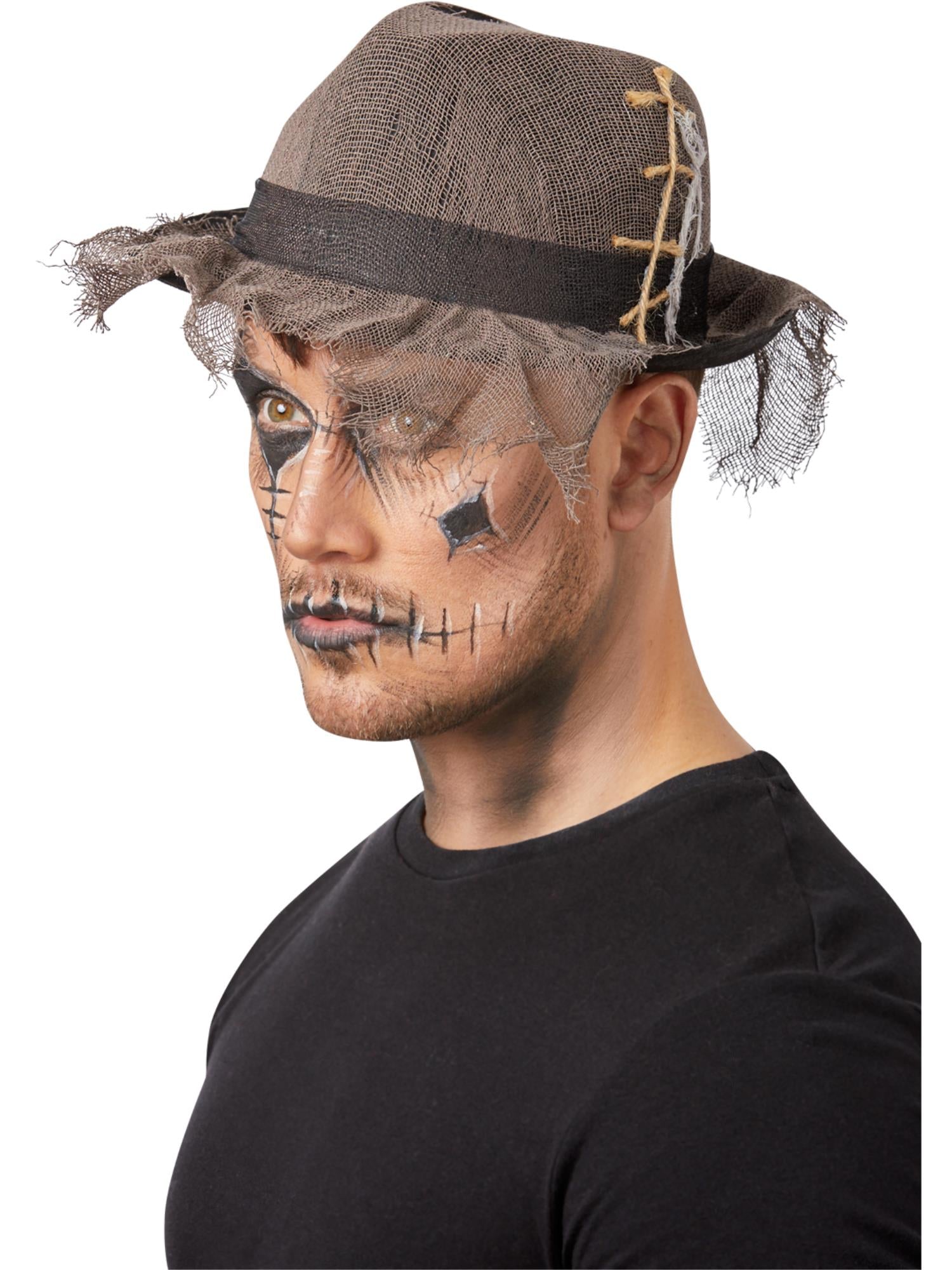 Gothic Distressed Linen Style Trilby Hat, Grey 1