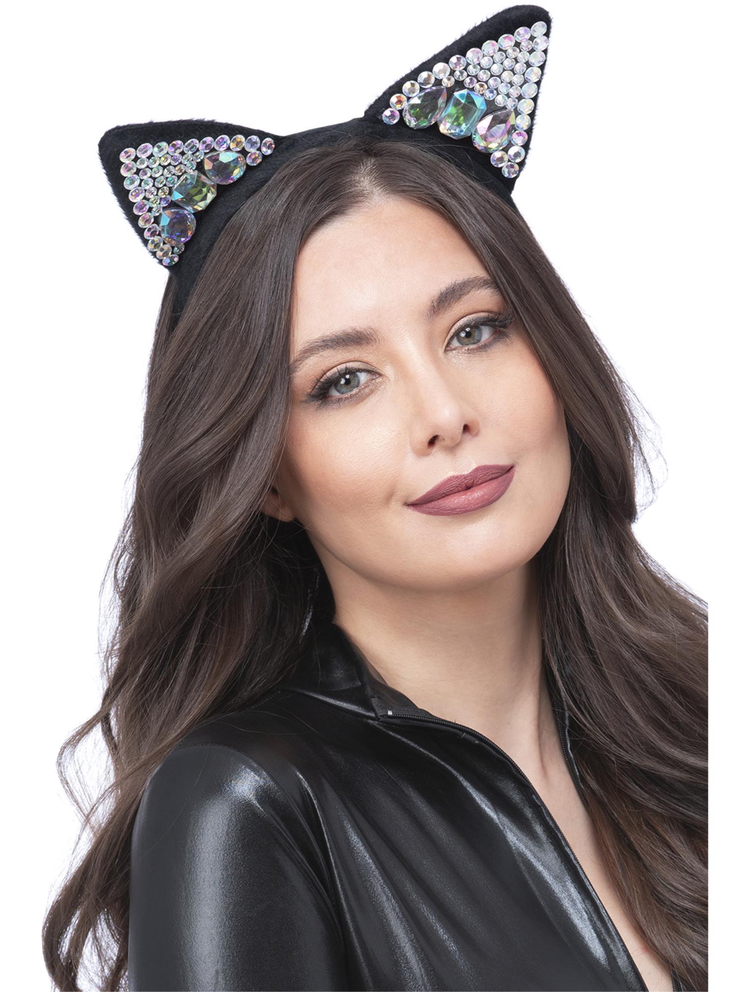 Jewelled Black Cat Ear Headband 1