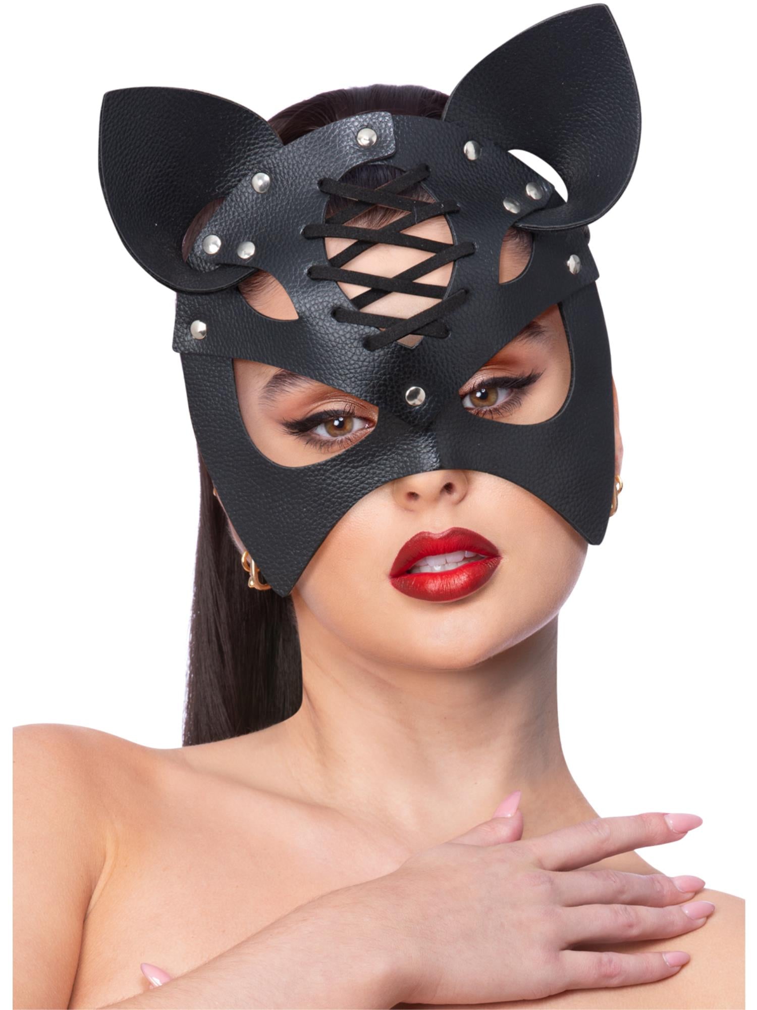 Fever Black Mock Leather Cat Mask 1